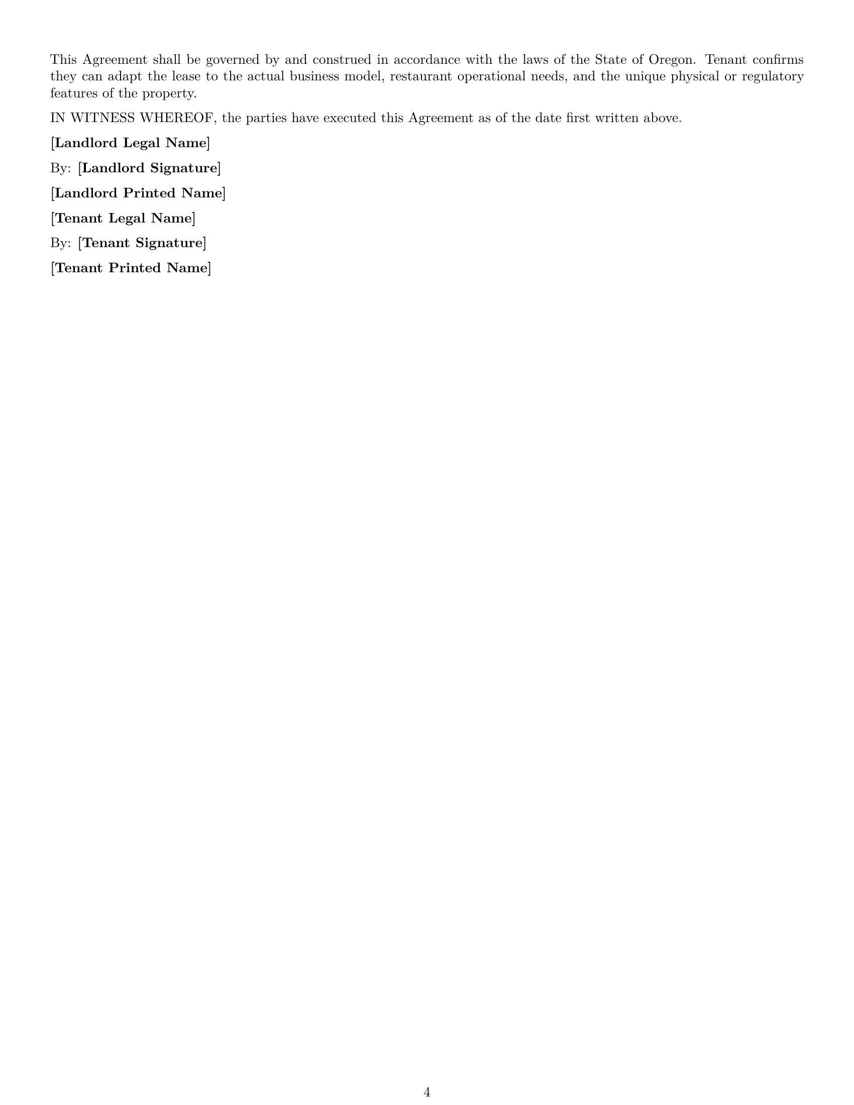 Preview page 4 of Free Oregon restaurant lease agreement template