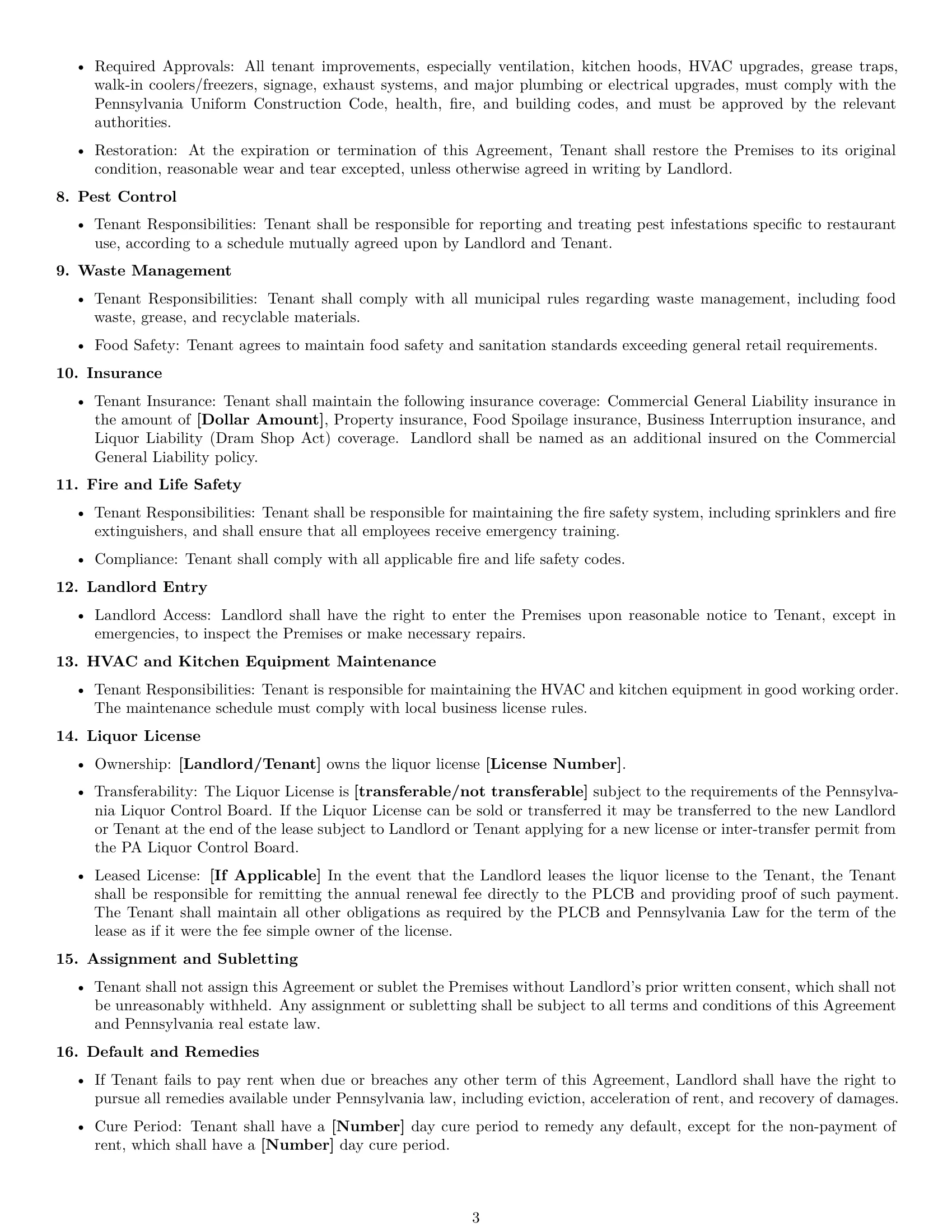 Preview page 3 of Free Pennsylvania restaurant lease agreement template