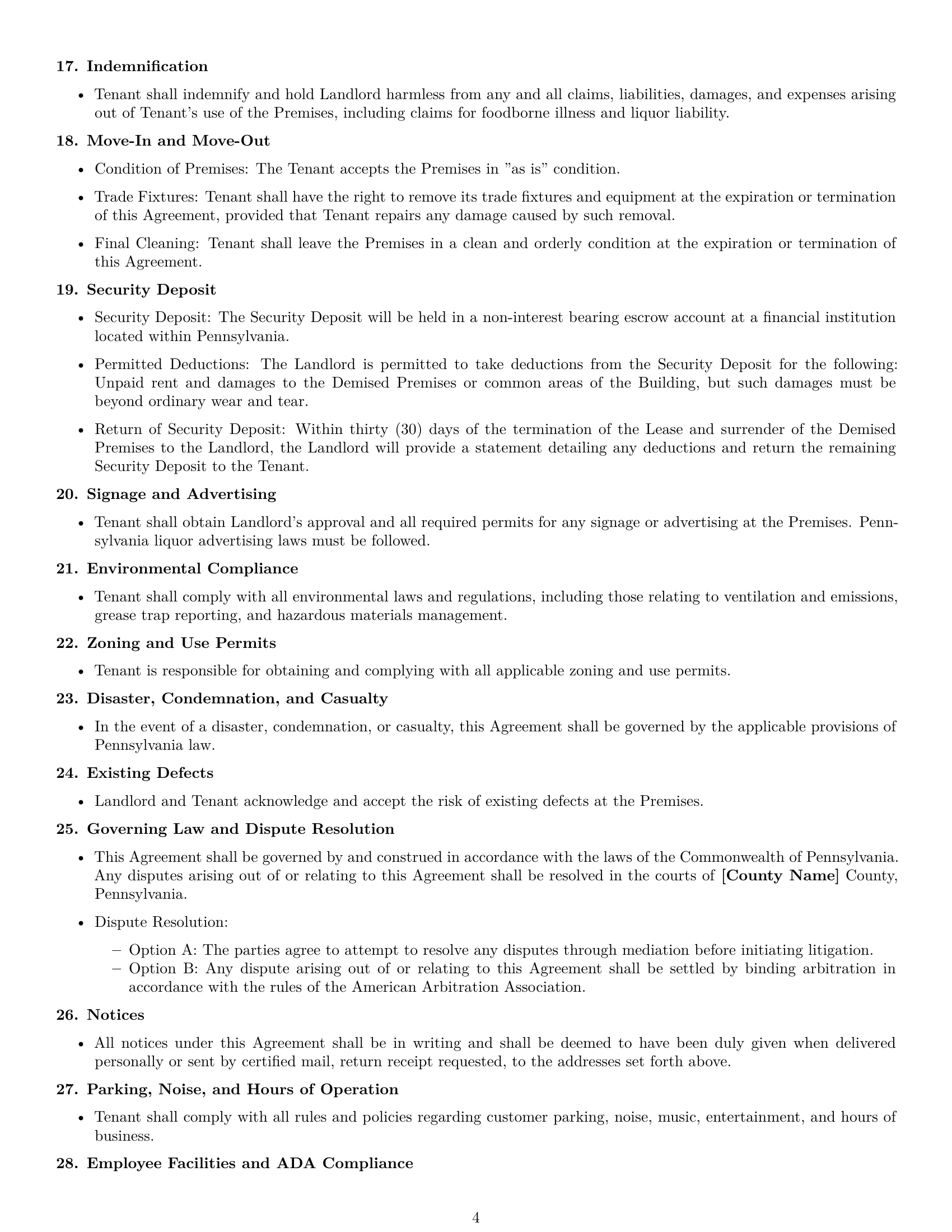 Preview page 4 of Free Pennsylvania restaurant lease agreement template
