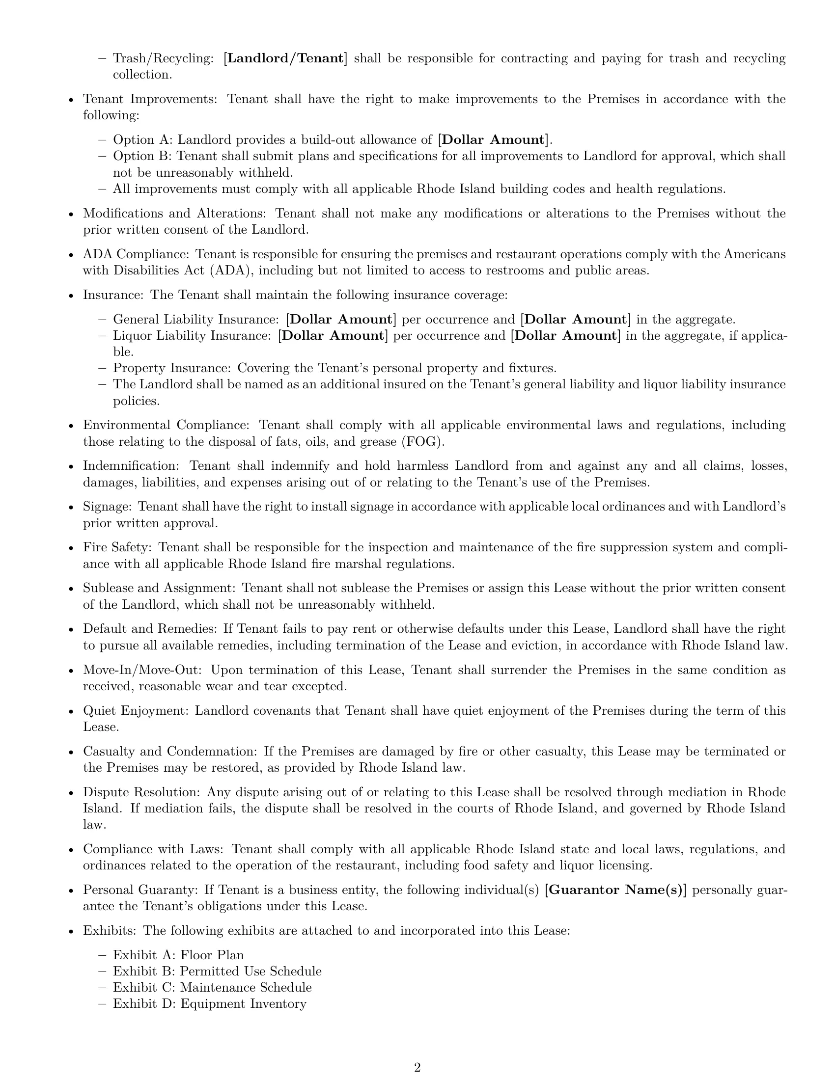 Preview page 2 of Free Rhode Island restaurant lease agreement template