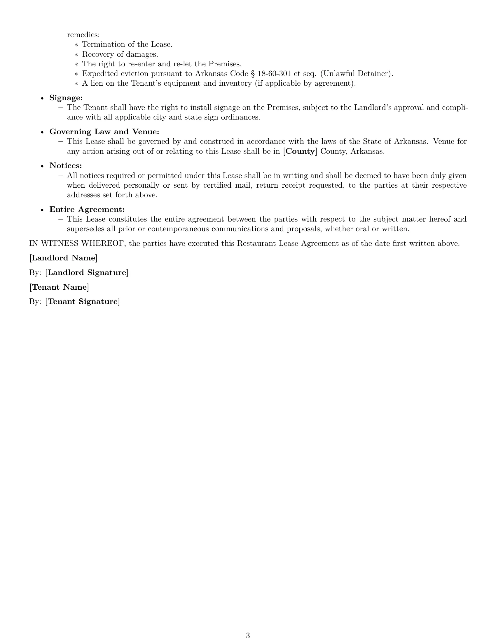 Preview page 3 of Free Arkansas restaurant lease agreement template