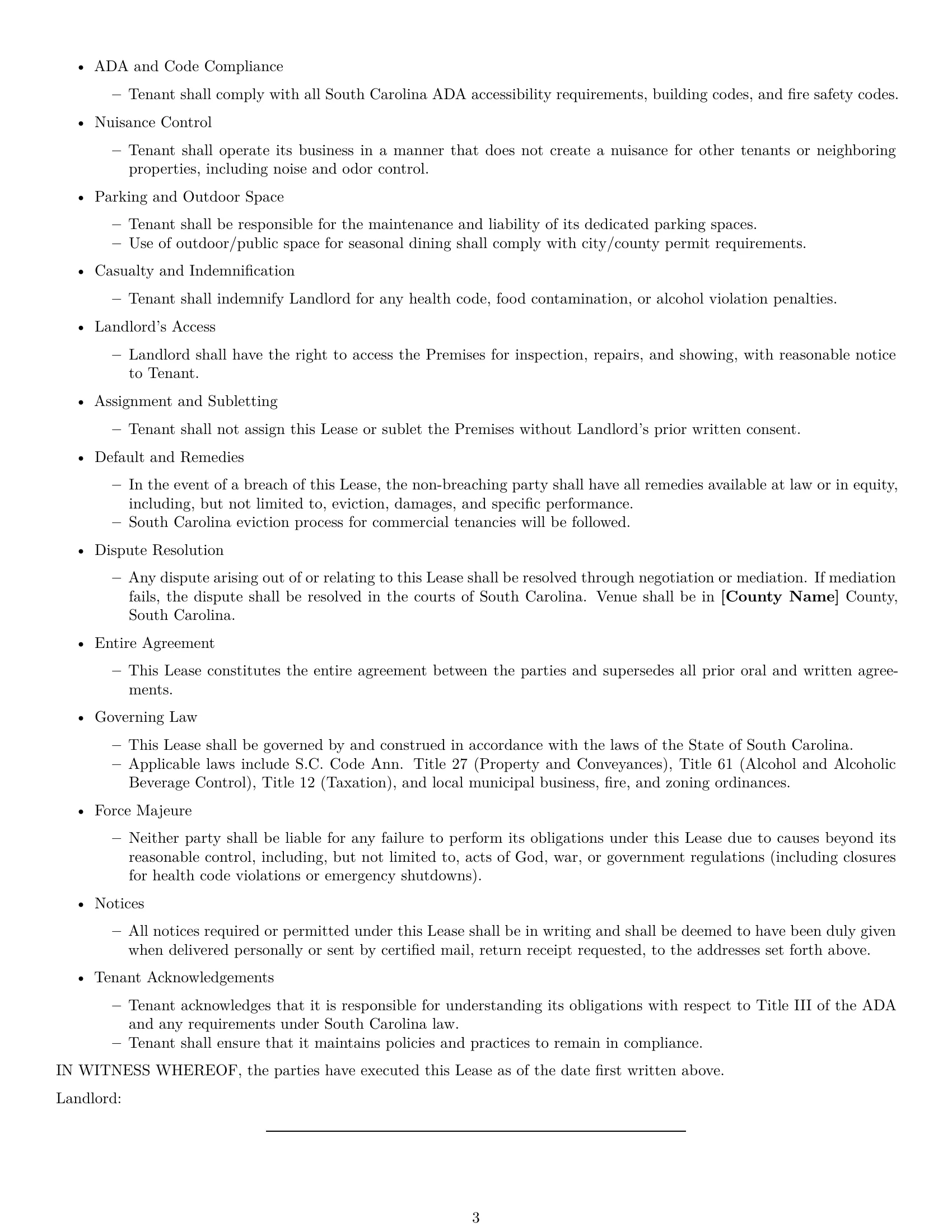 Preview page 3 of Free South Carolina restaurant lease agreement template