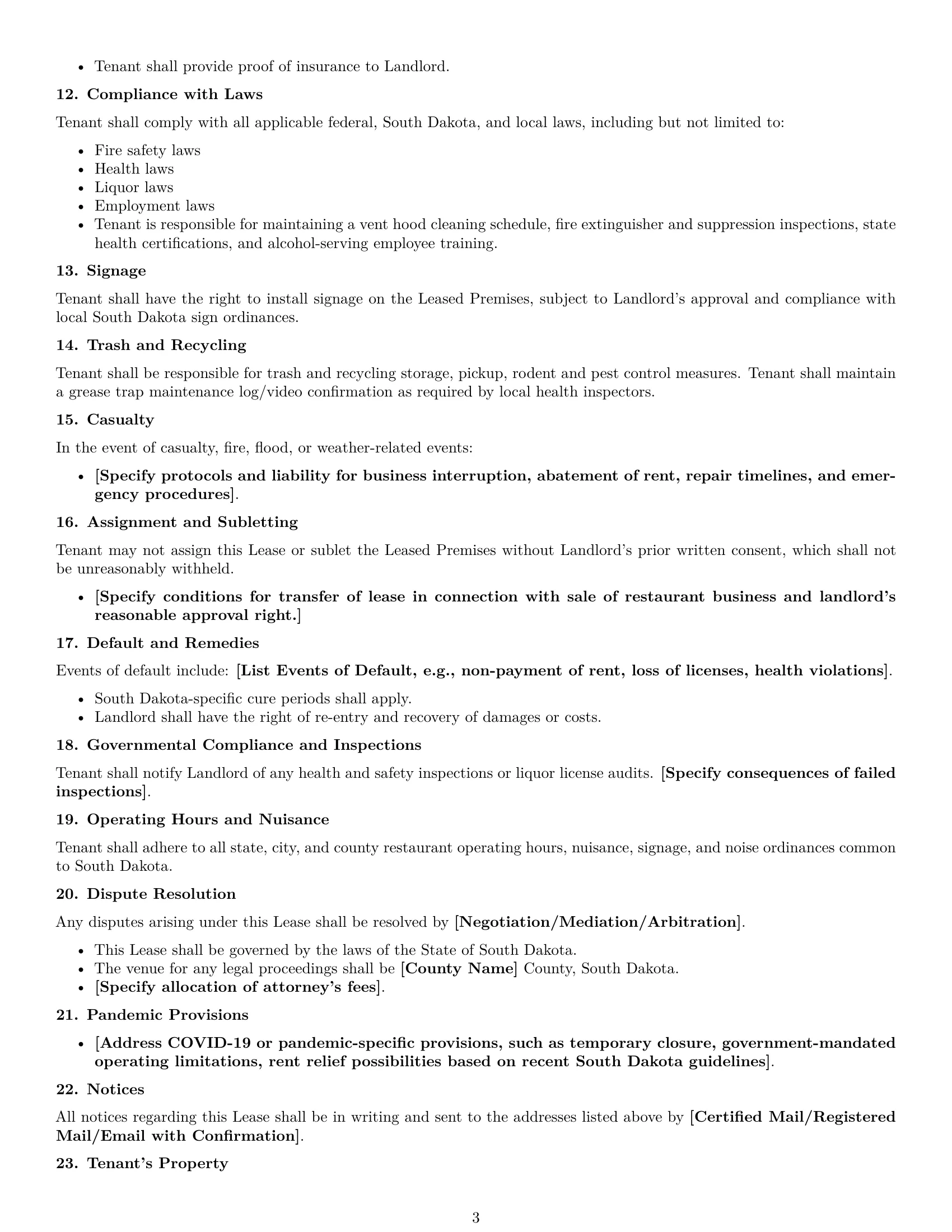 Preview page 3 of Free South Dakota restaurant lease agreement template