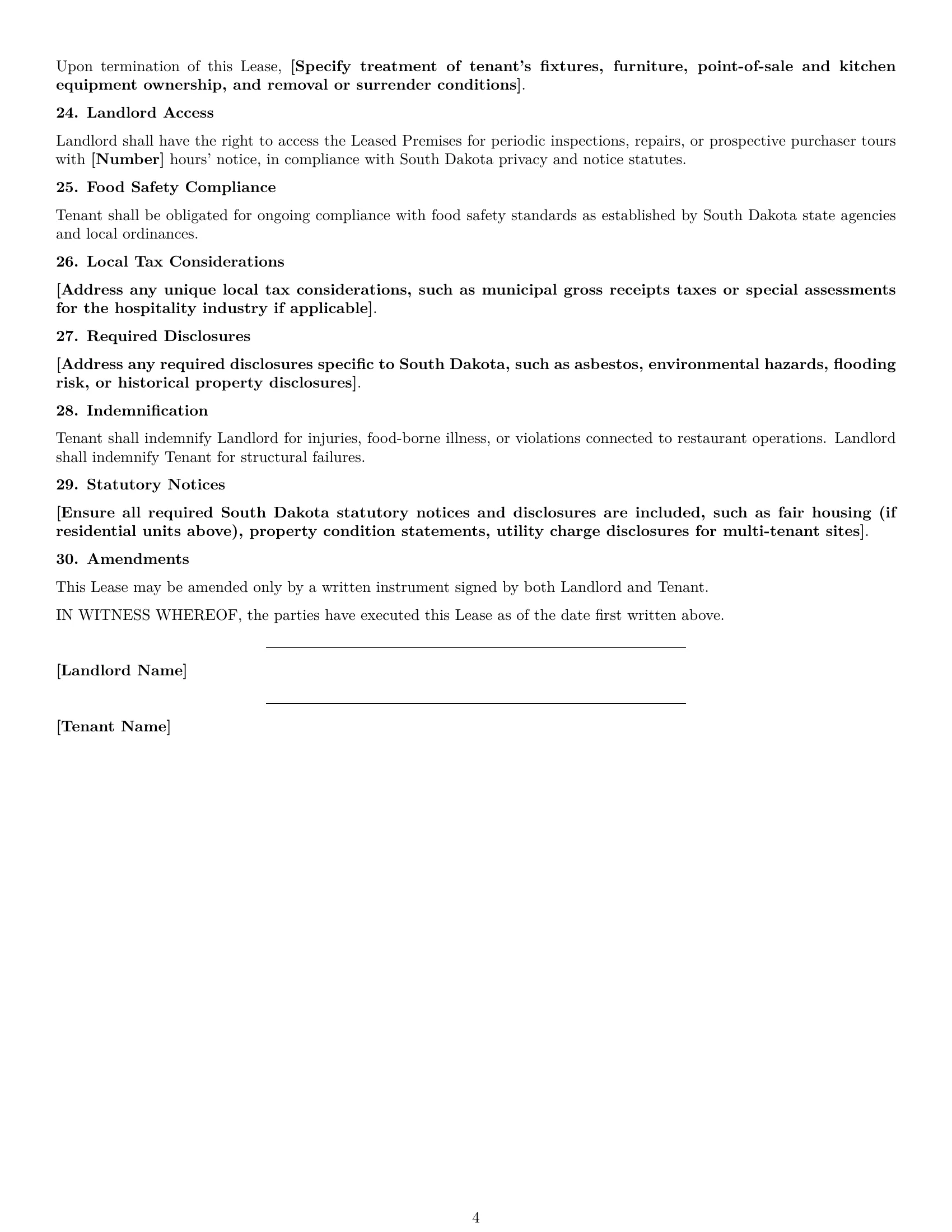Preview page 4 of Free South Dakota restaurant lease agreement template