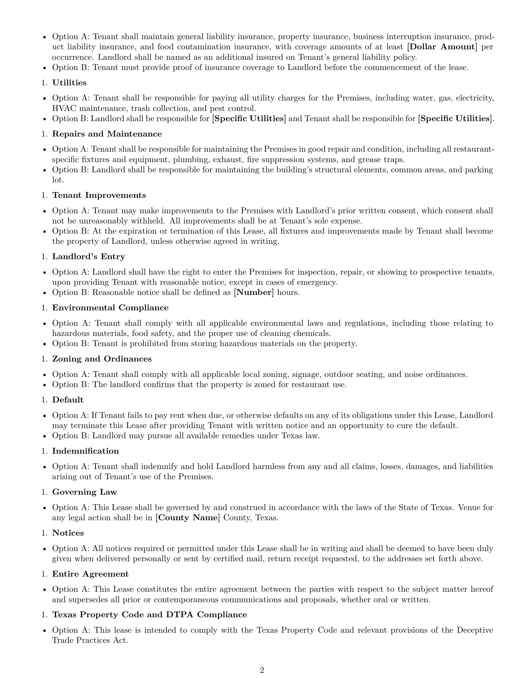 Preview page 2 of Free Texas restaurant lease agreement template