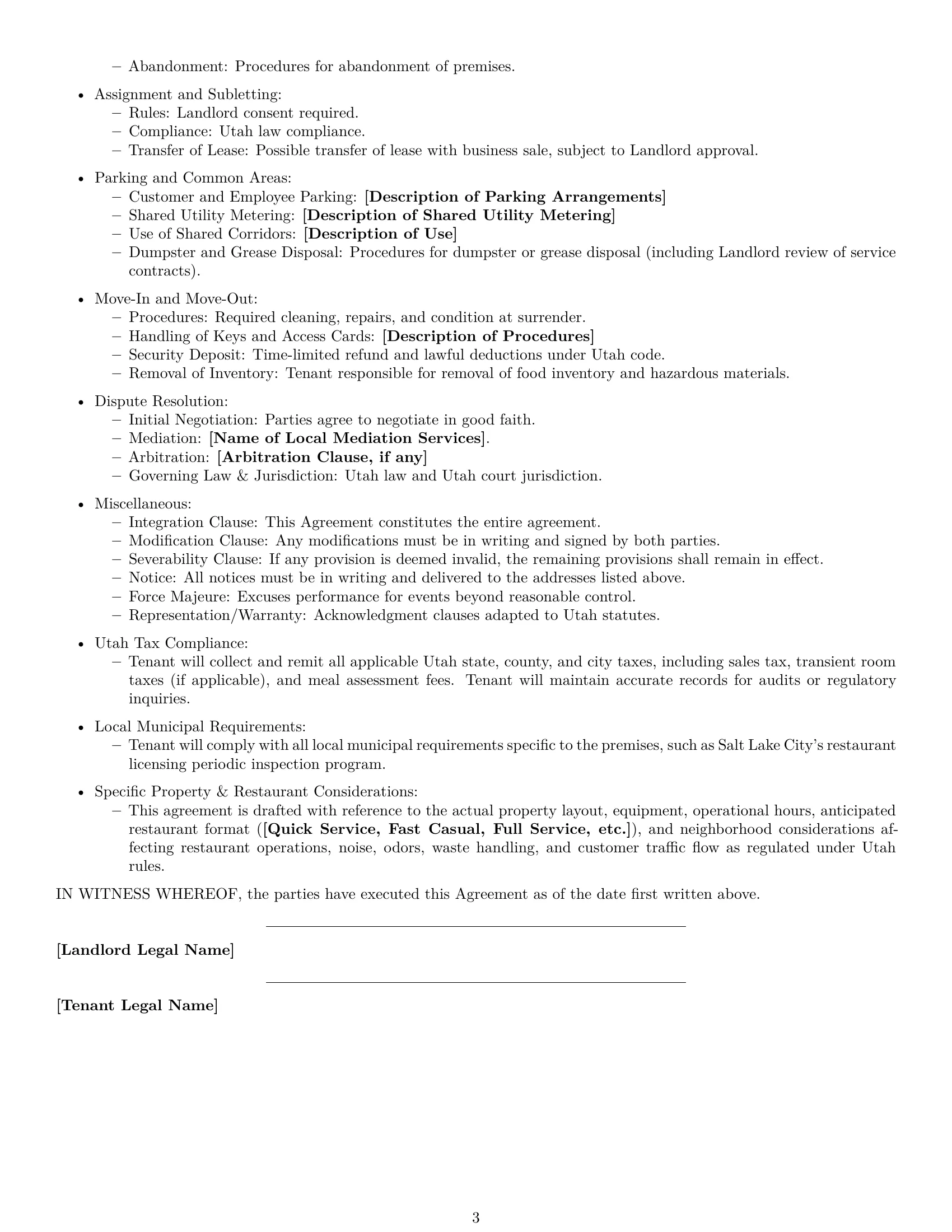 Preview page 3 of Free Utah restaurant lease agreement template