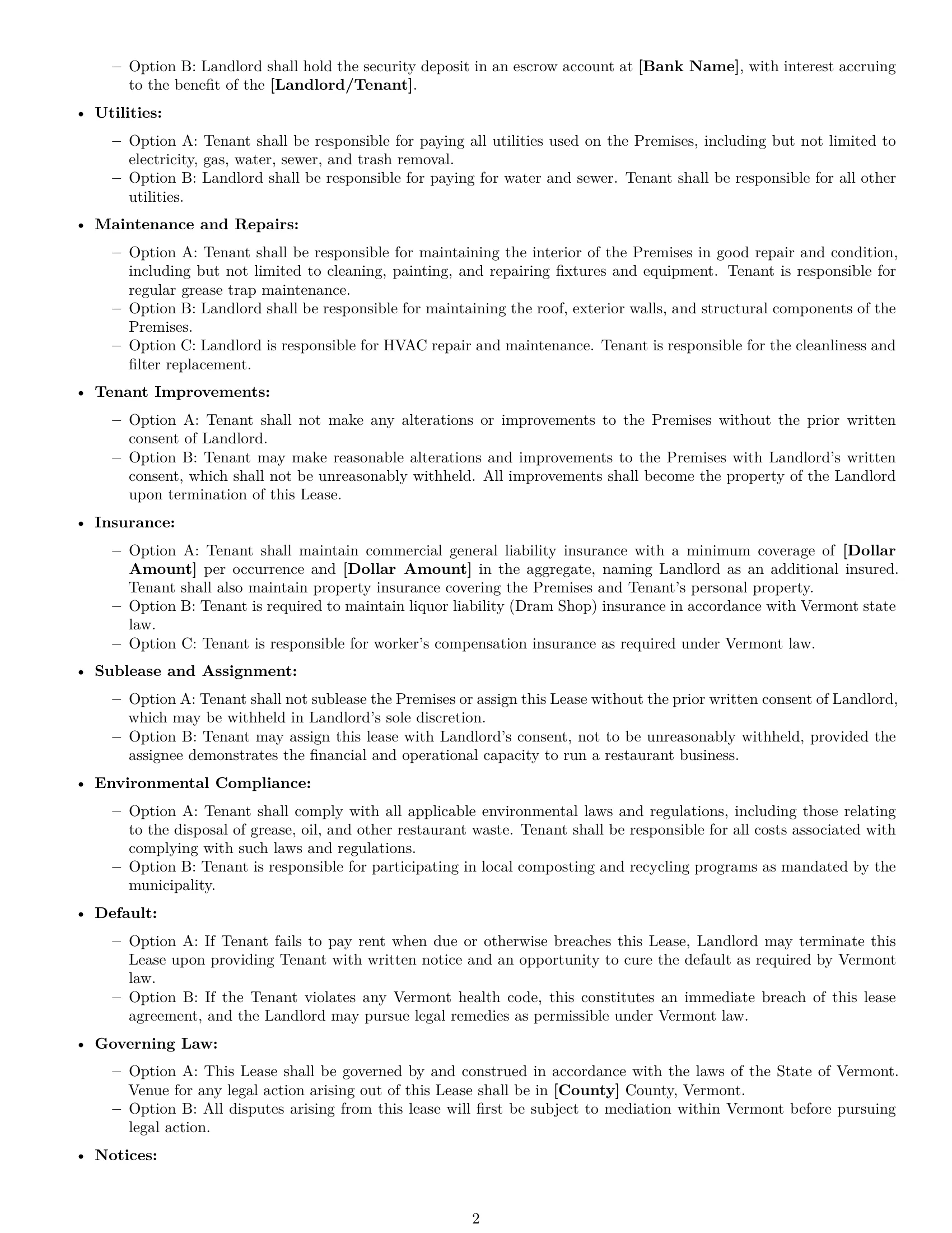 Preview page 2 of Free Vermont restaurant lease agreement template