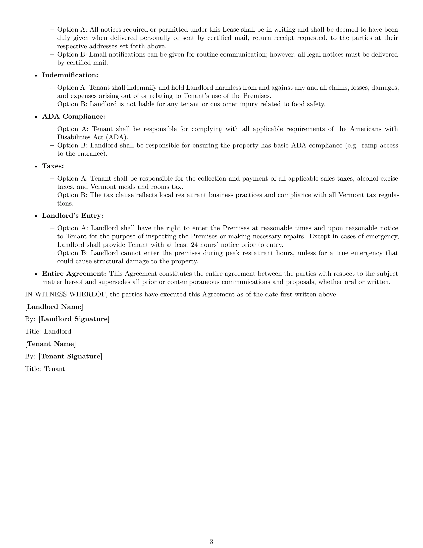 Preview page 3 of Free Vermont restaurant lease agreement template