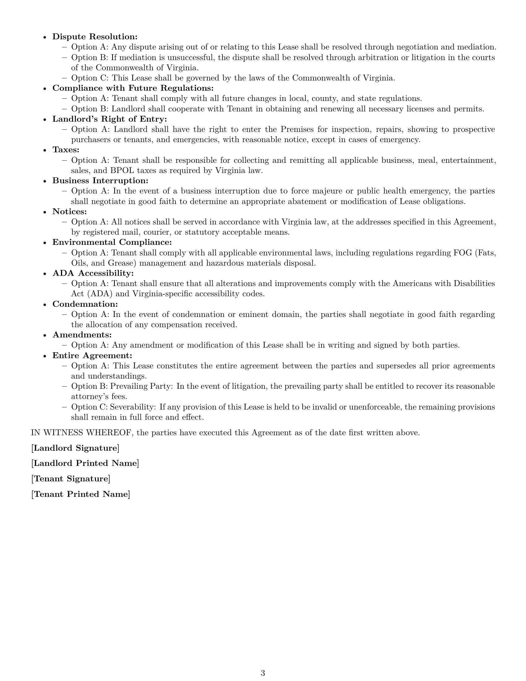 Preview page 3 of Free Virginia restaurant lease agreement template