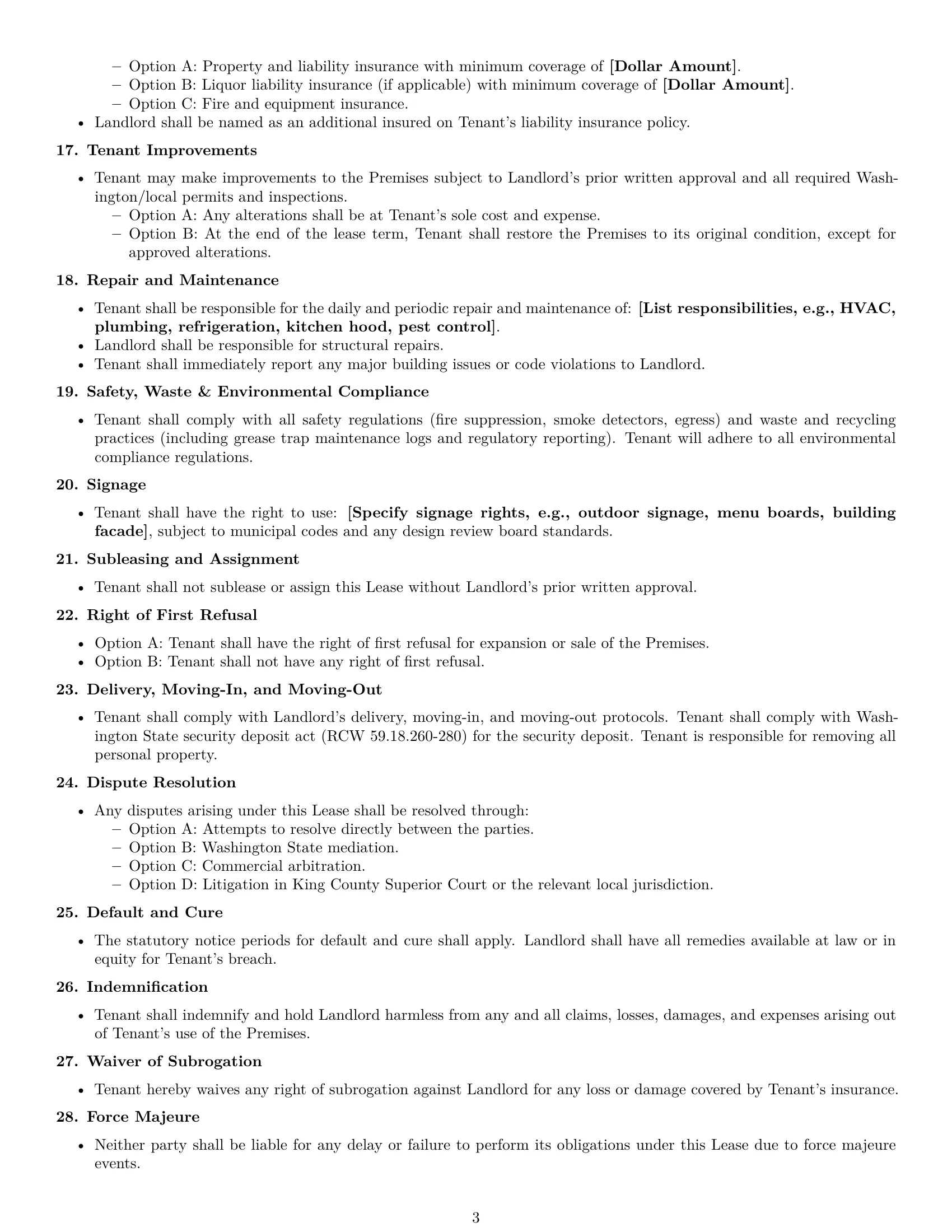 Preview page 3 of Free Washington restaurant lease agreement template