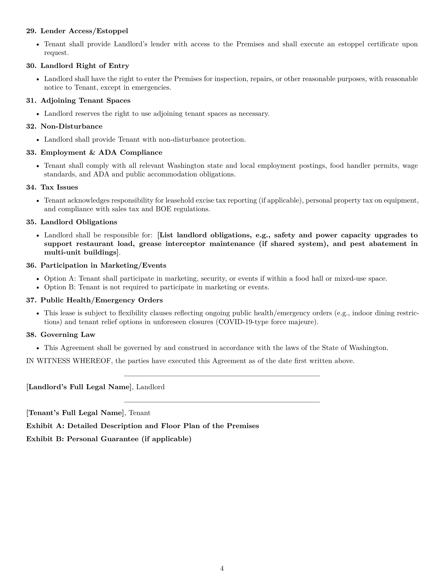 Preview page 4 of Free Washington restaurant lease agreement template