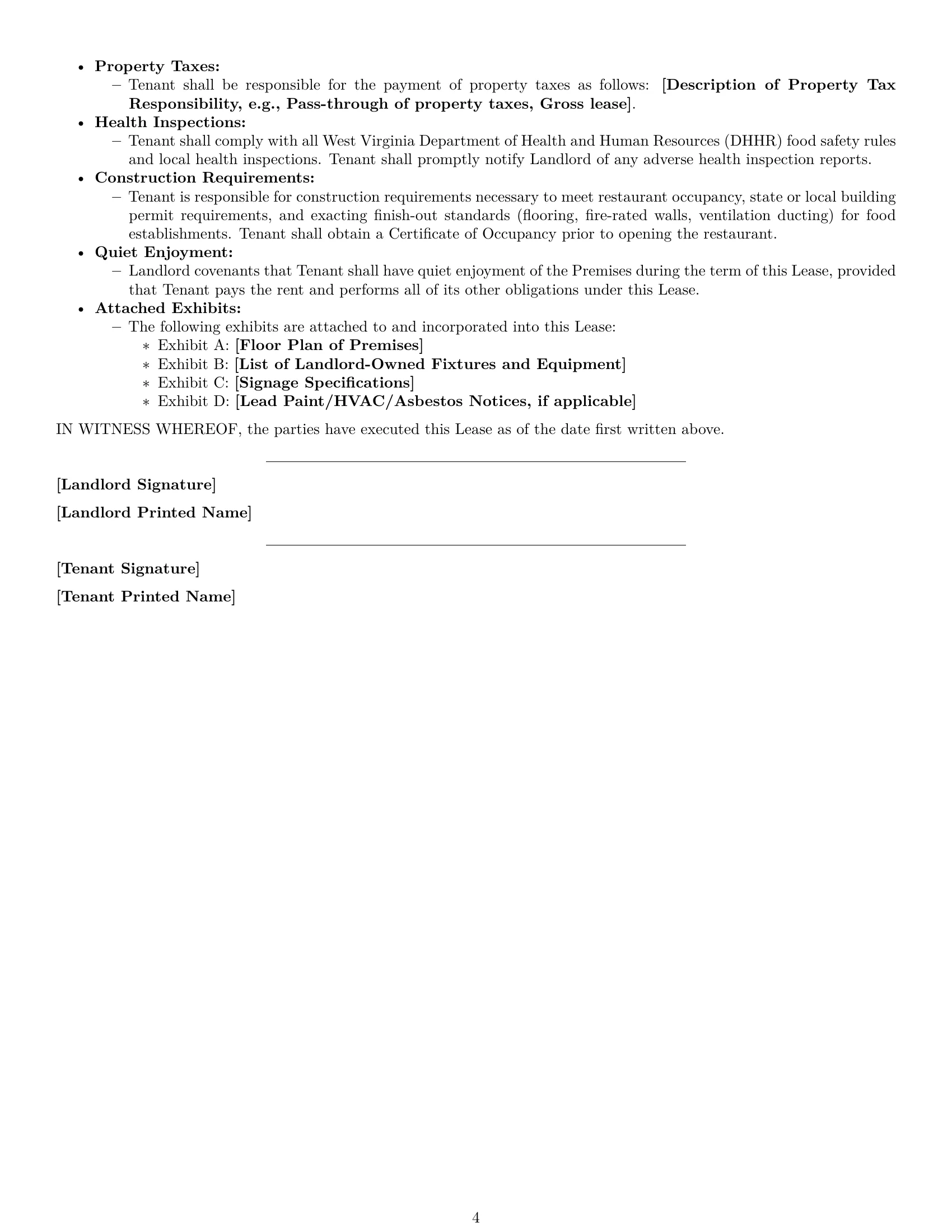 Preview page 4 of Free West Virginia restaurant lease agreement template