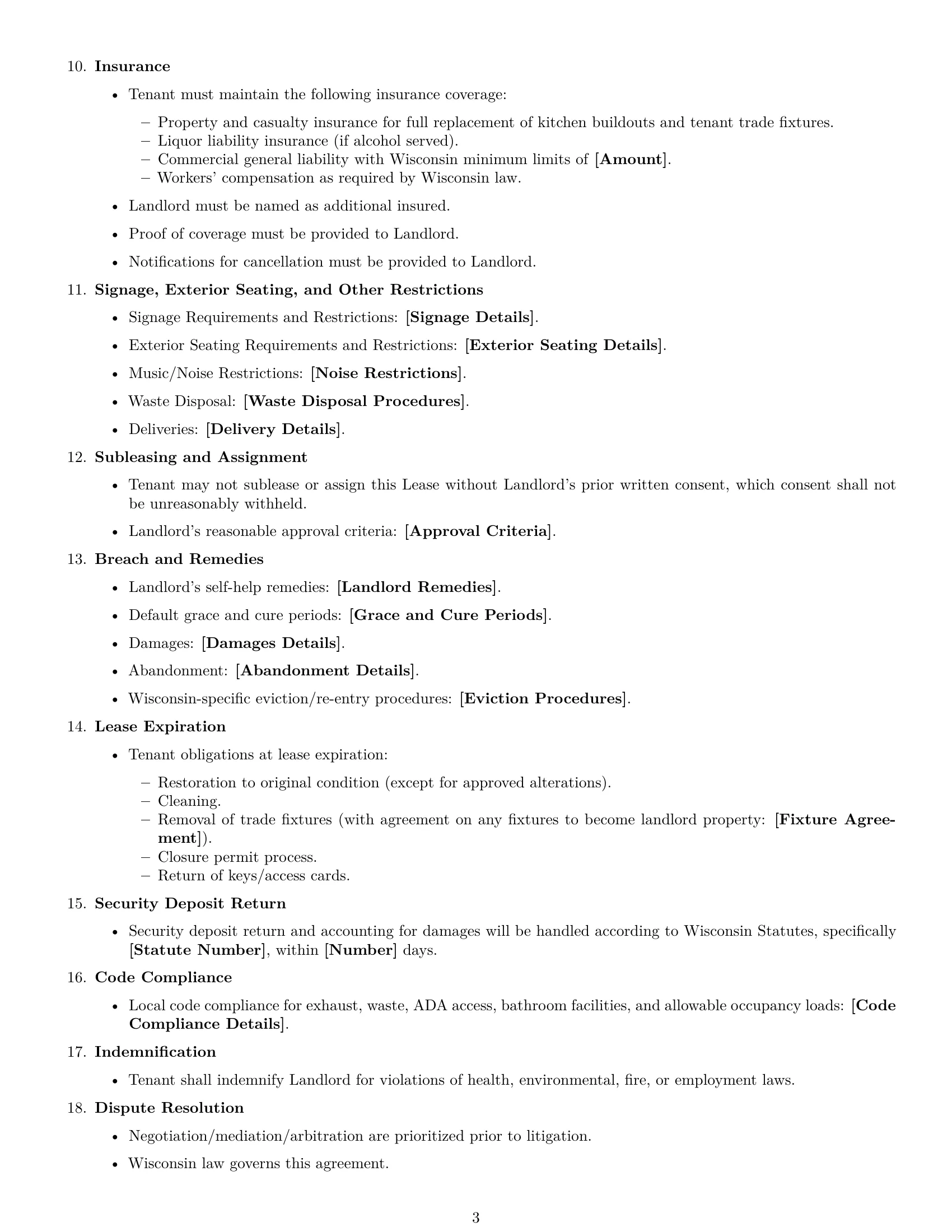 Preview page 3 of Free Wisconsin restaurant lease agreement template