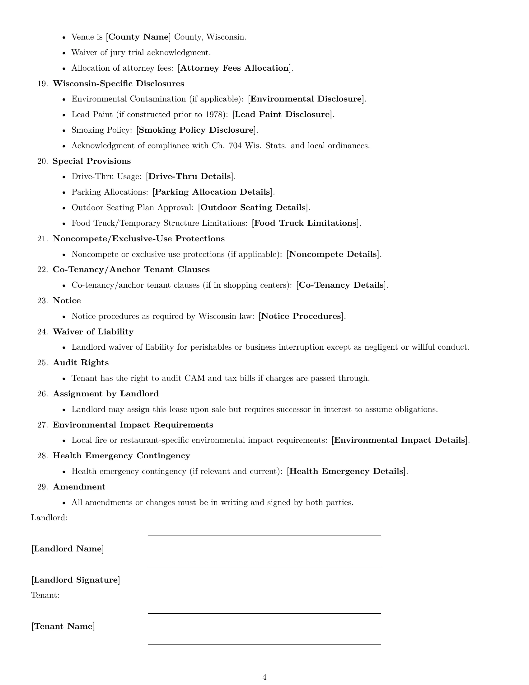 Preview page 4 of Free Wisconsin restaurant lease agreement template
