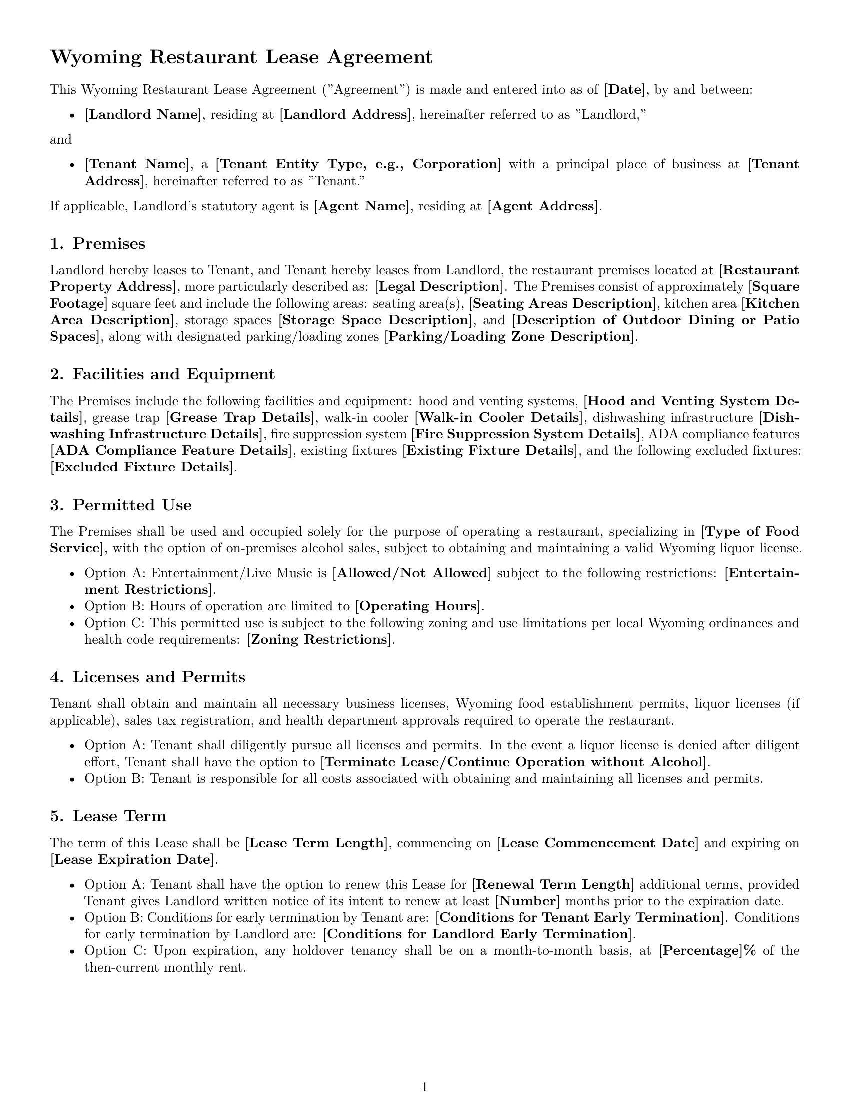 Preview page 1 of Free Wyoming restaurant lease agreement template