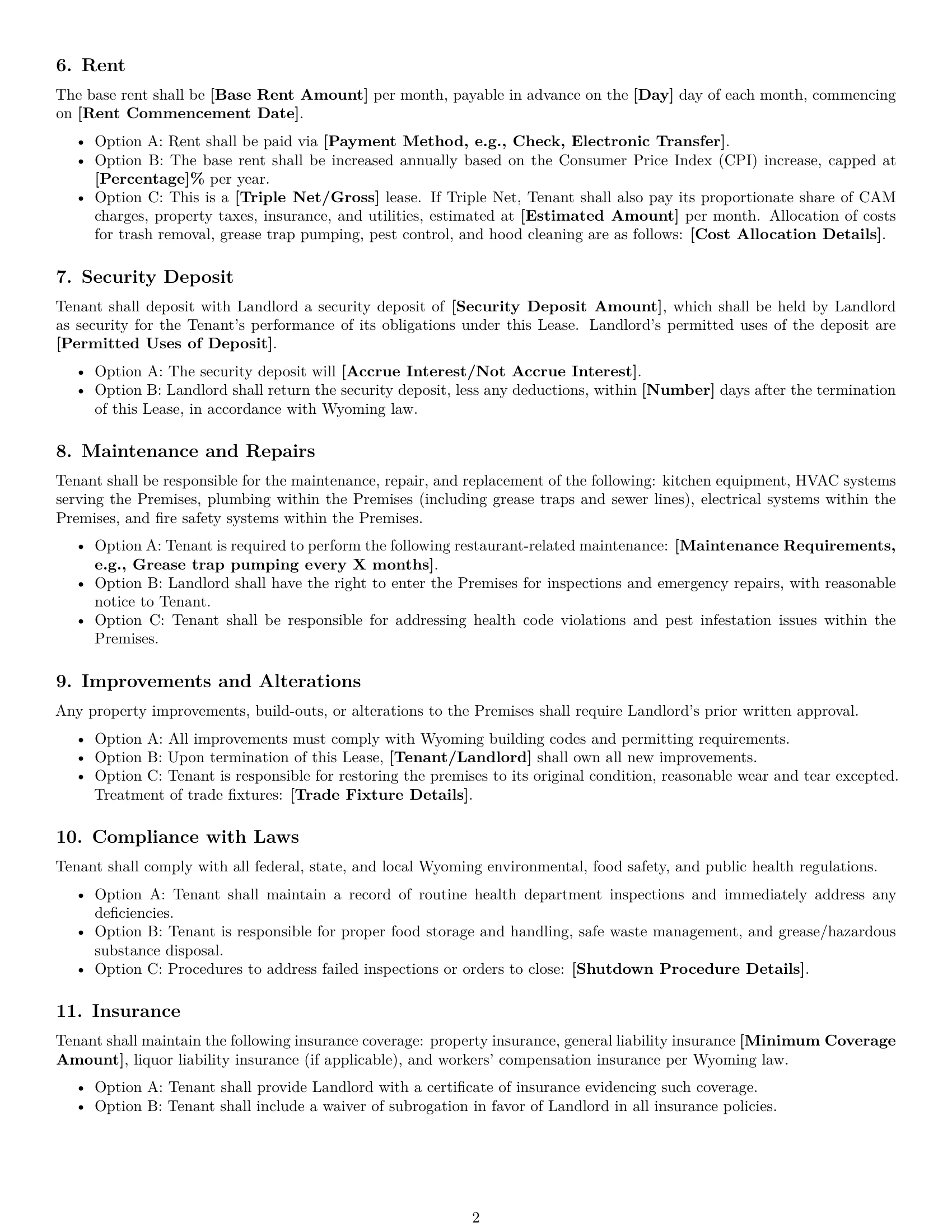 Preview page 2 of Free Wyoming restaurant lease agreement template