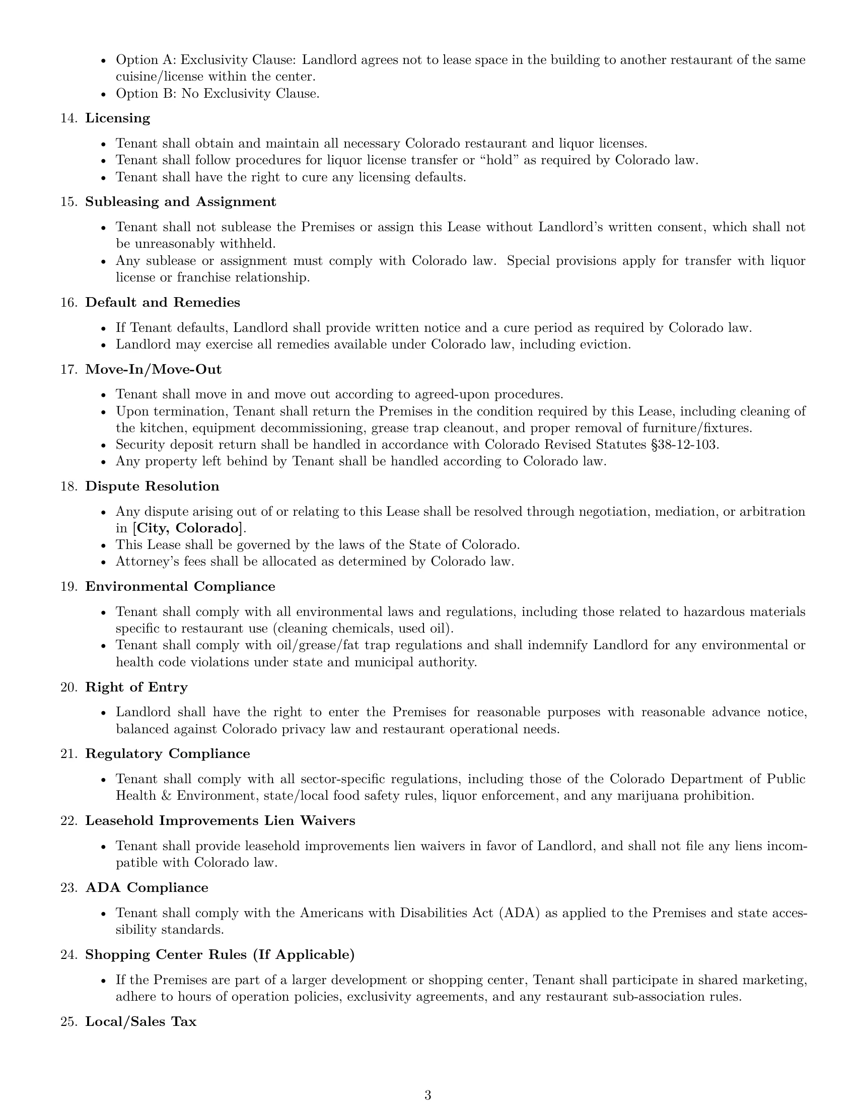 Preview page 3 of Free Colorado restaurant lease agreement template