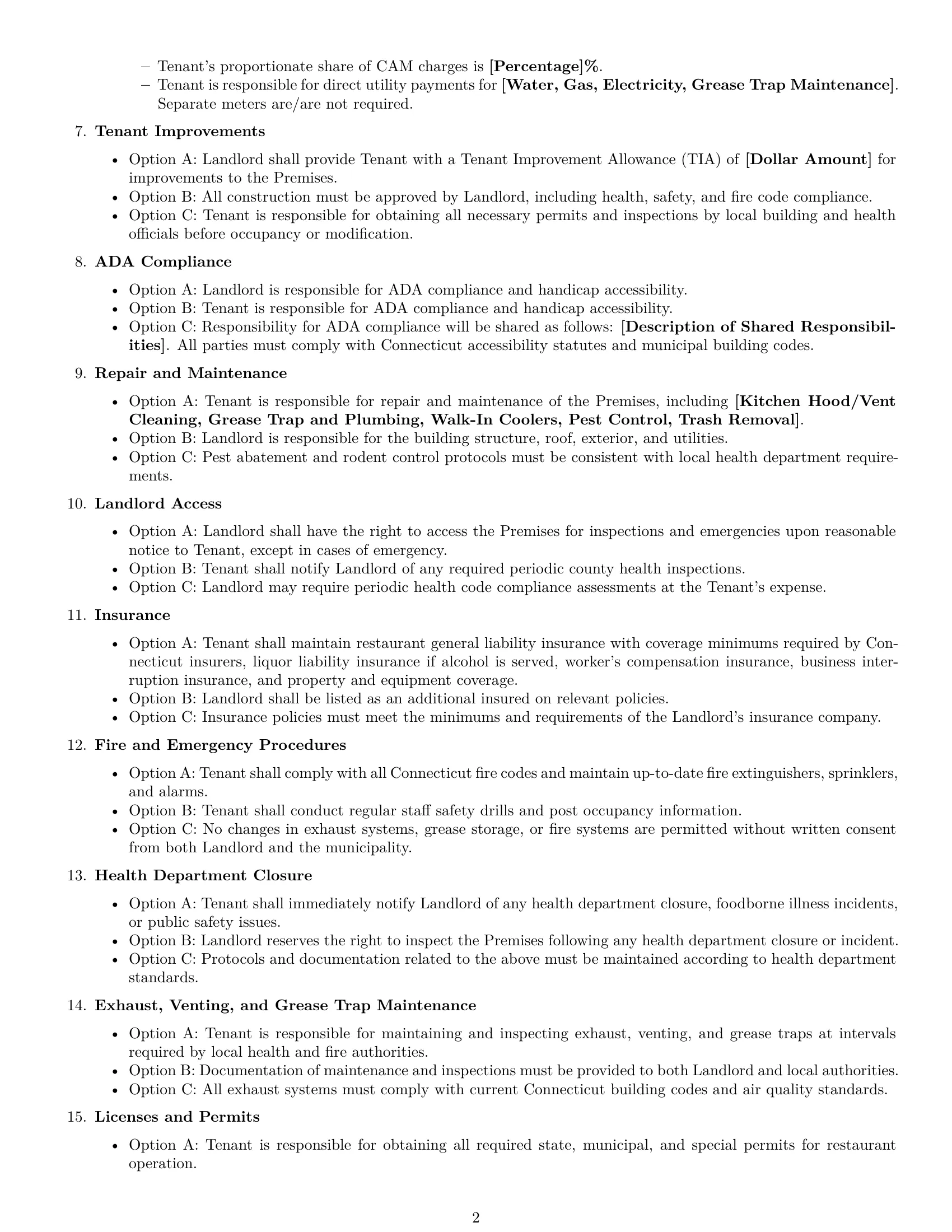 Preview page 2 of Free Connecticut restaurant lease agreement template