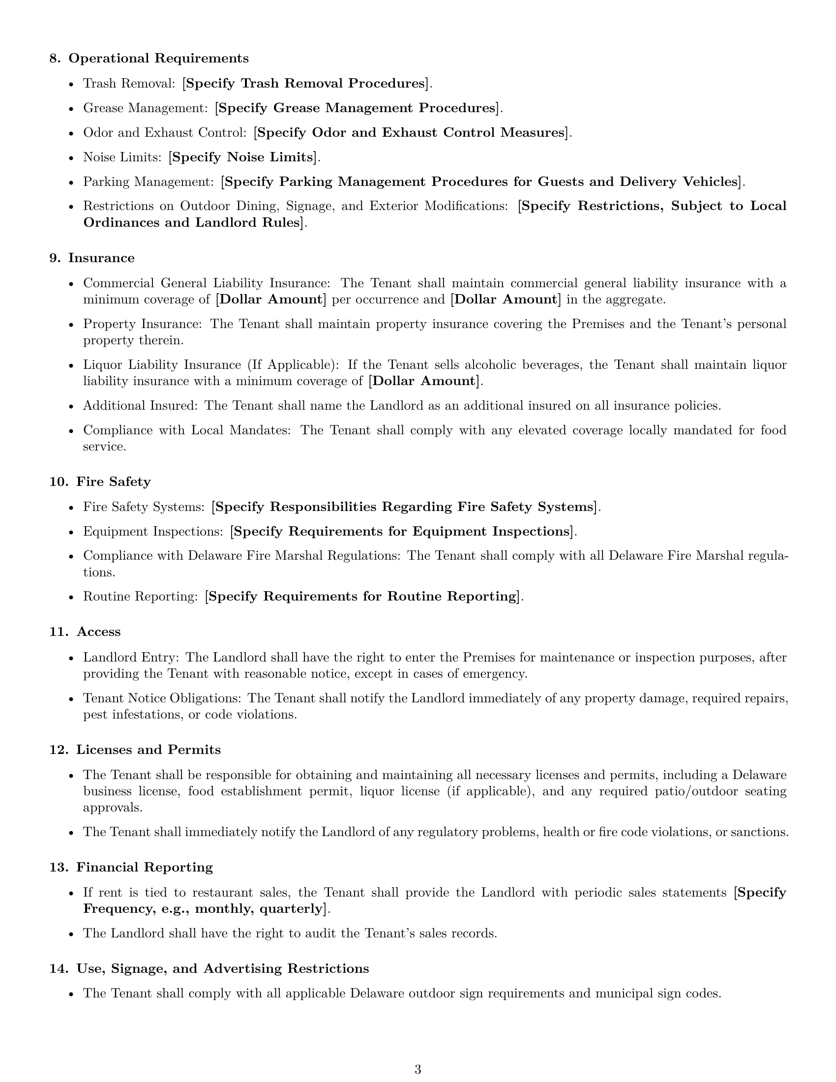 Preview page 3 of Free Delaware restaurant lease agreement template