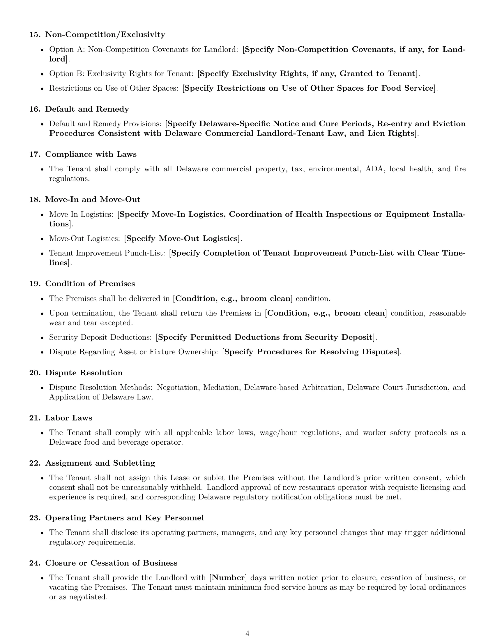 Preview page 4 of Free Delaware restaurant lease agreement template