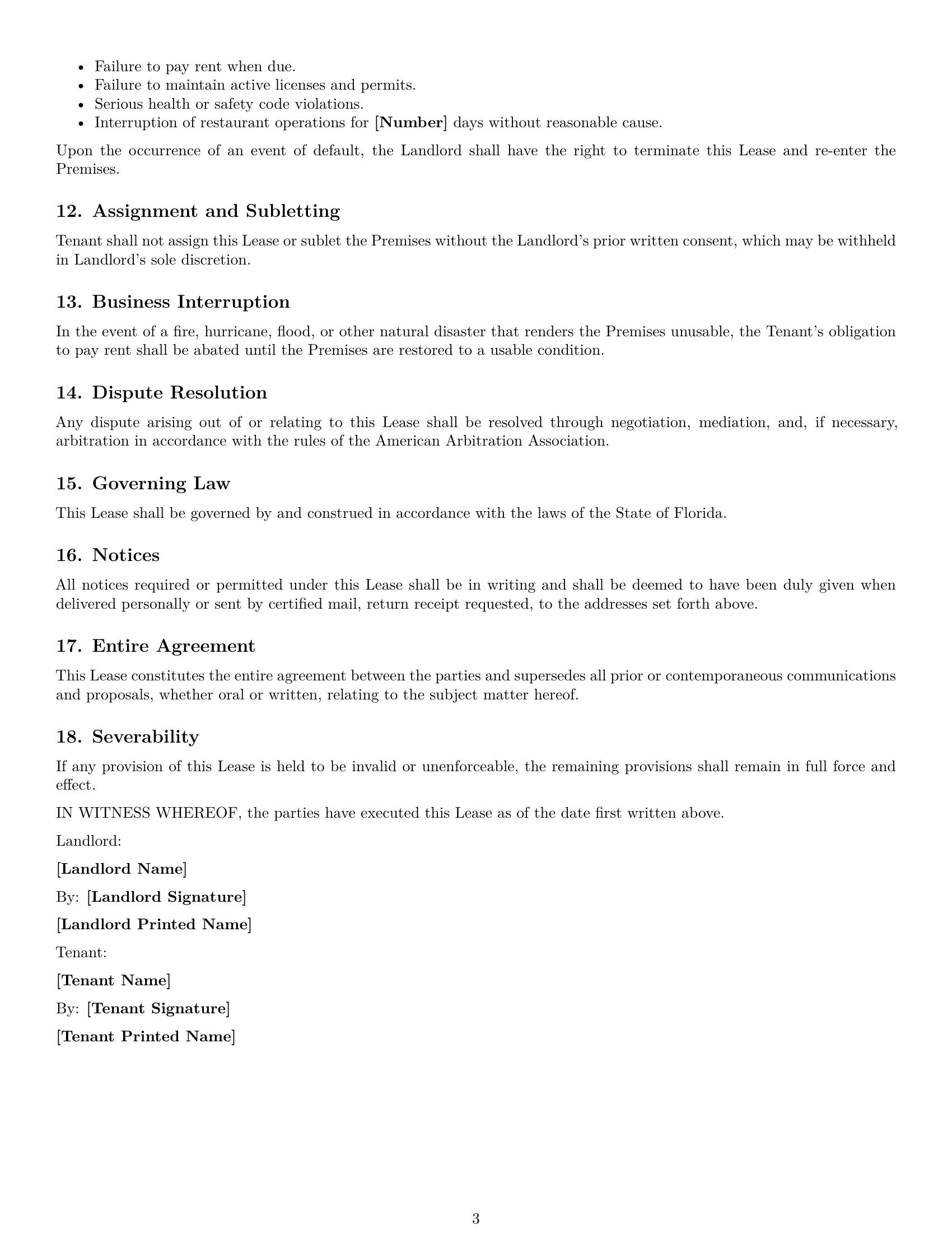 Preview page 3 of Free Florida restaurant lease agreement template