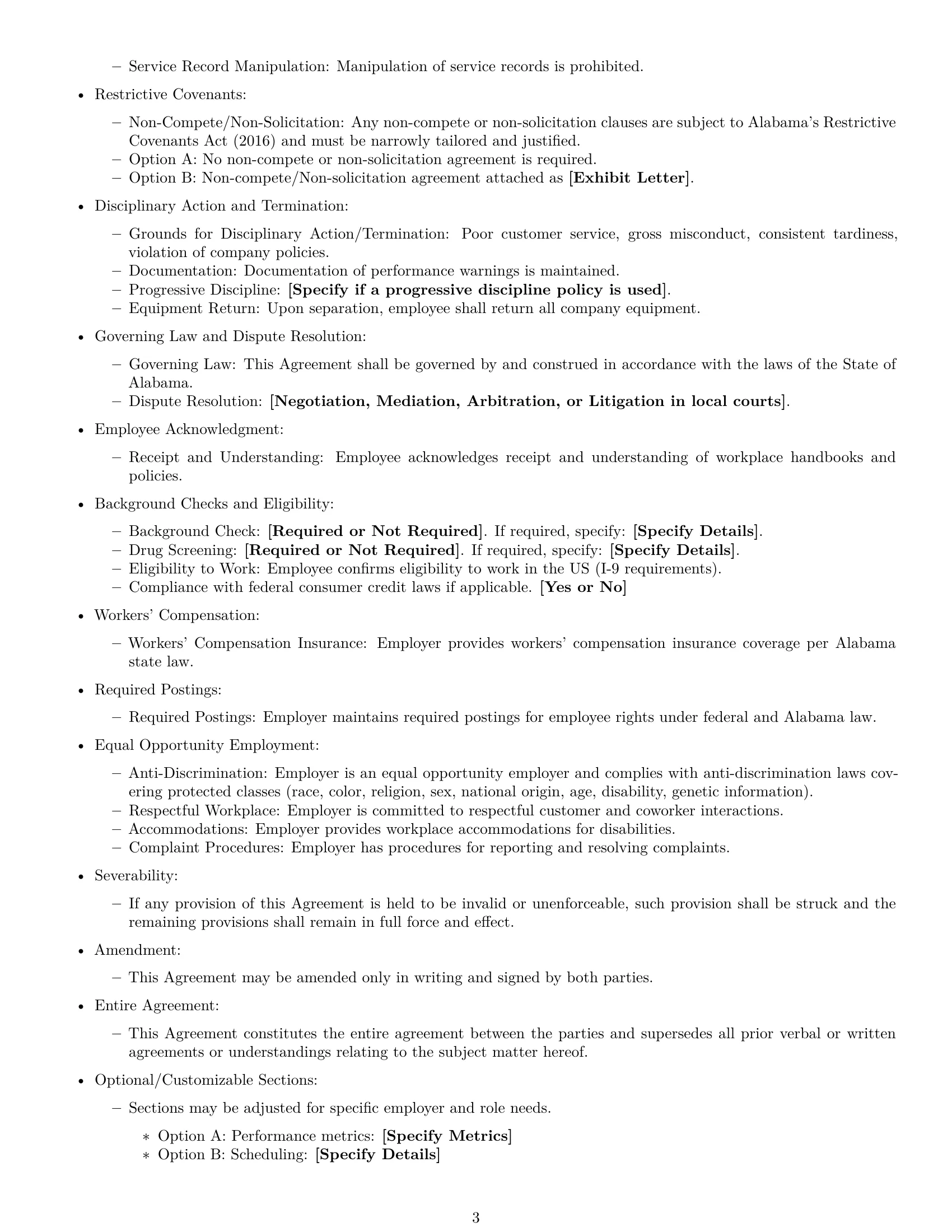 Preview page 3 of Free Alabama customer service representative employment contract template