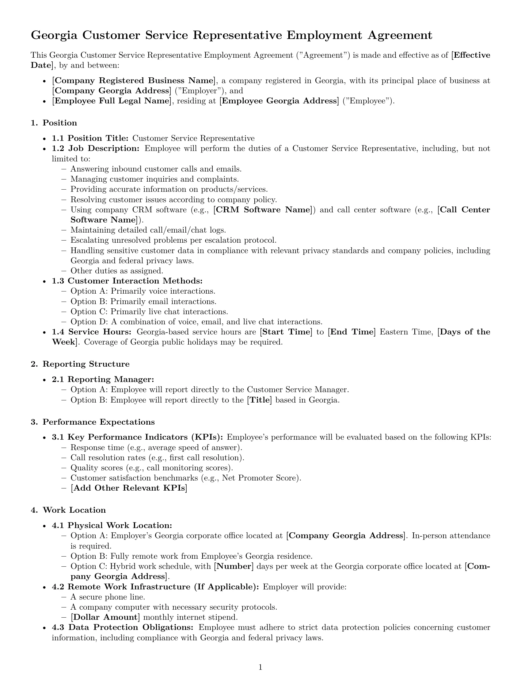 Preview page 1 of Free Georgia customer service representative employment contract template