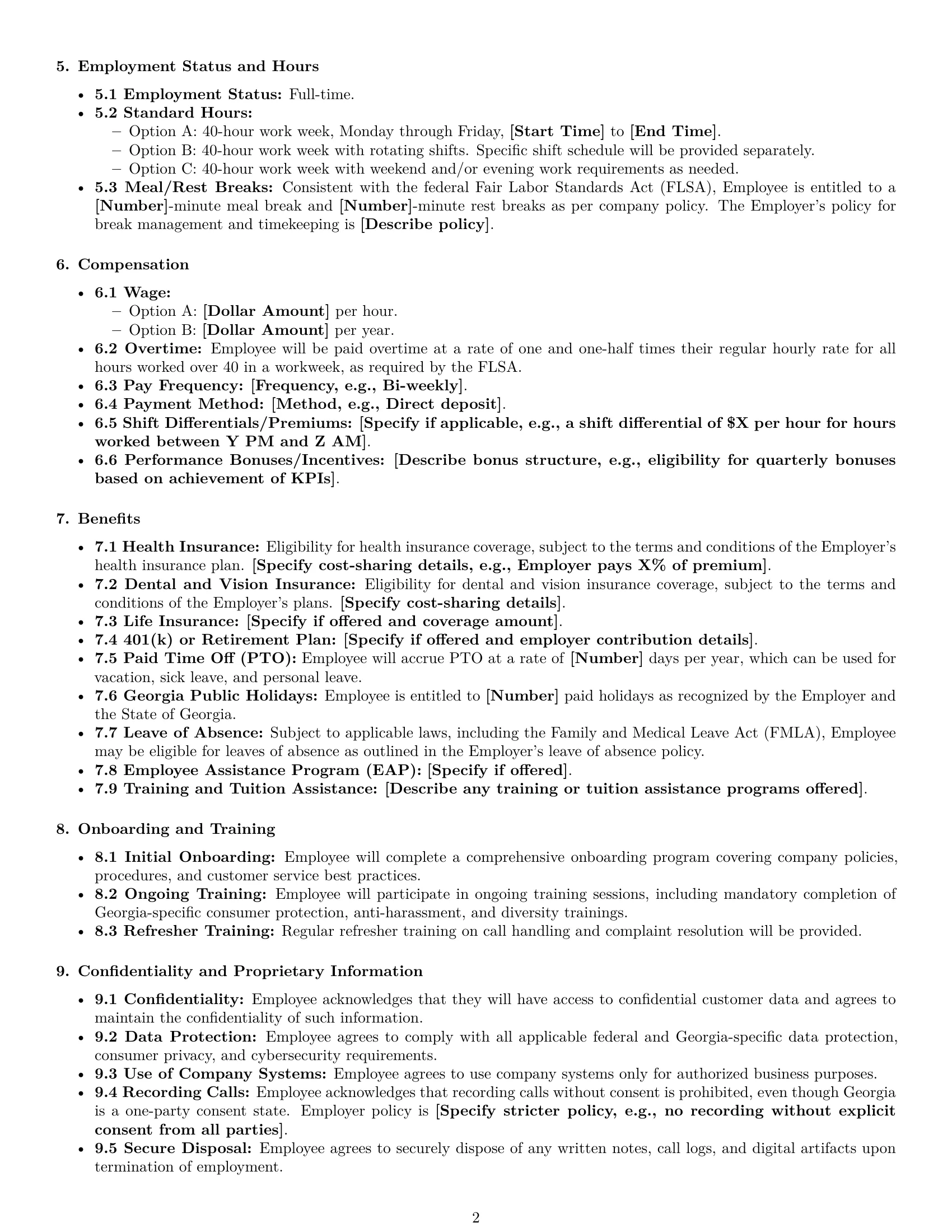 Preview page 2 of Free Georgia customer service representative employment contract template