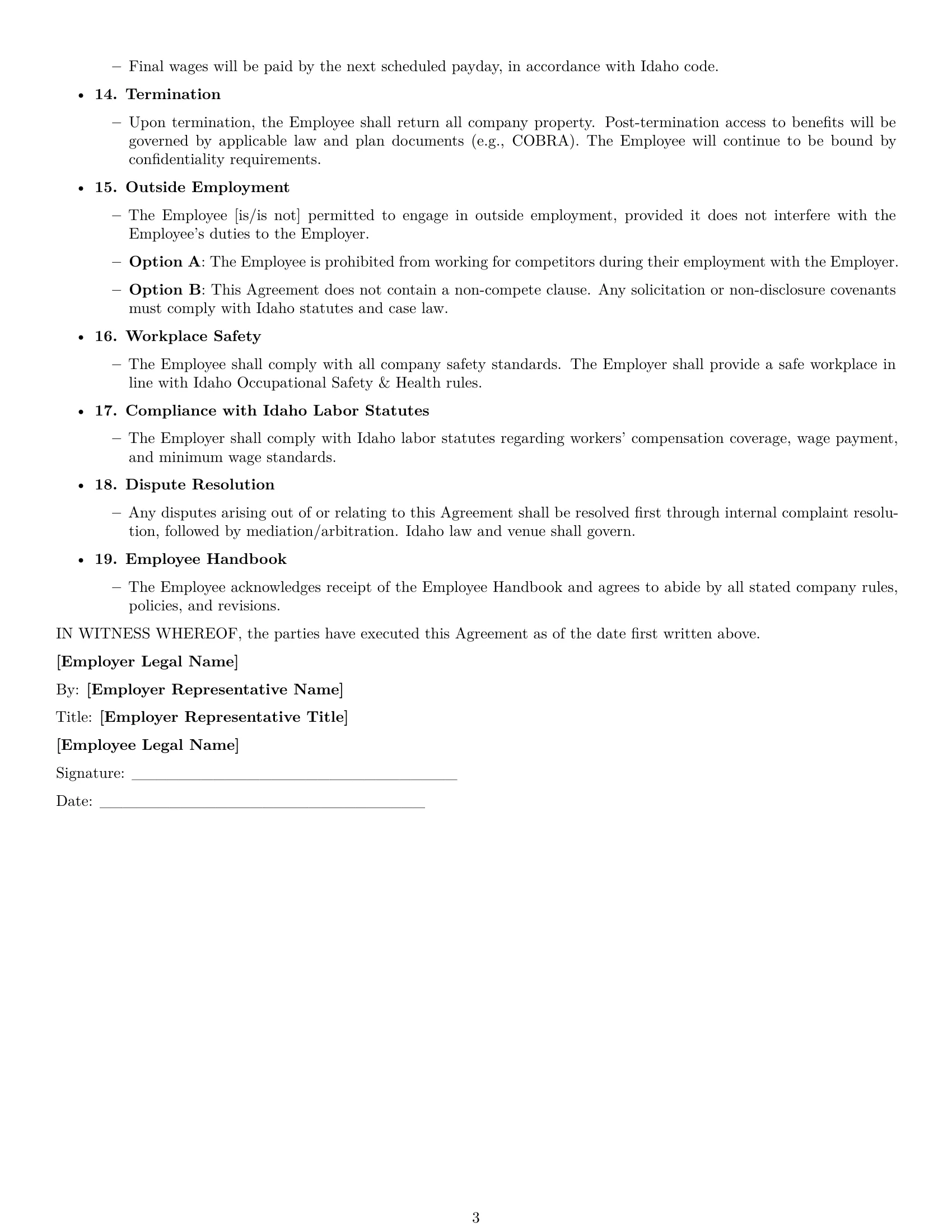 Preview page 3 of Free Idaho customer service representative employment contract template