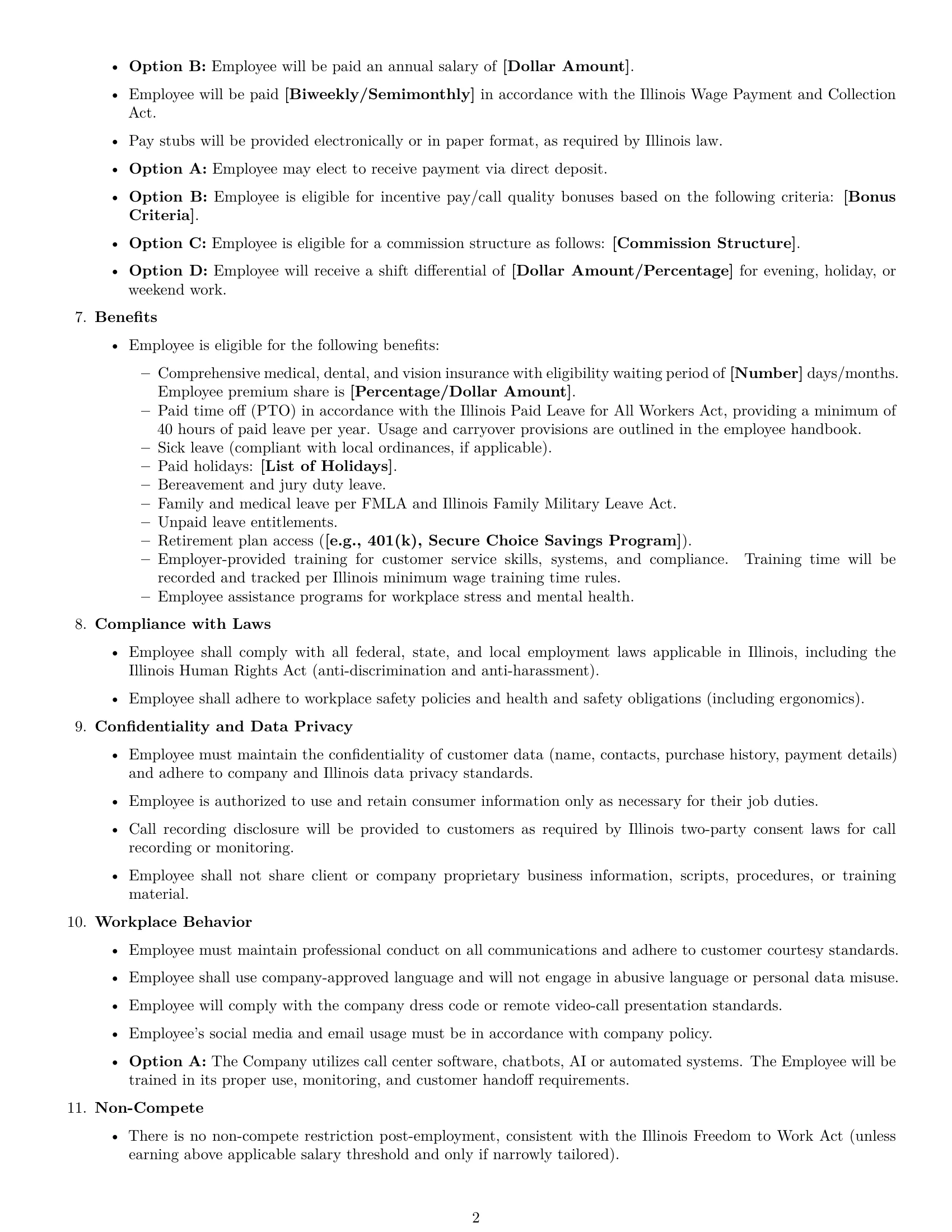 Preview page 2 of Free Illinois customer service representative employment contract template
