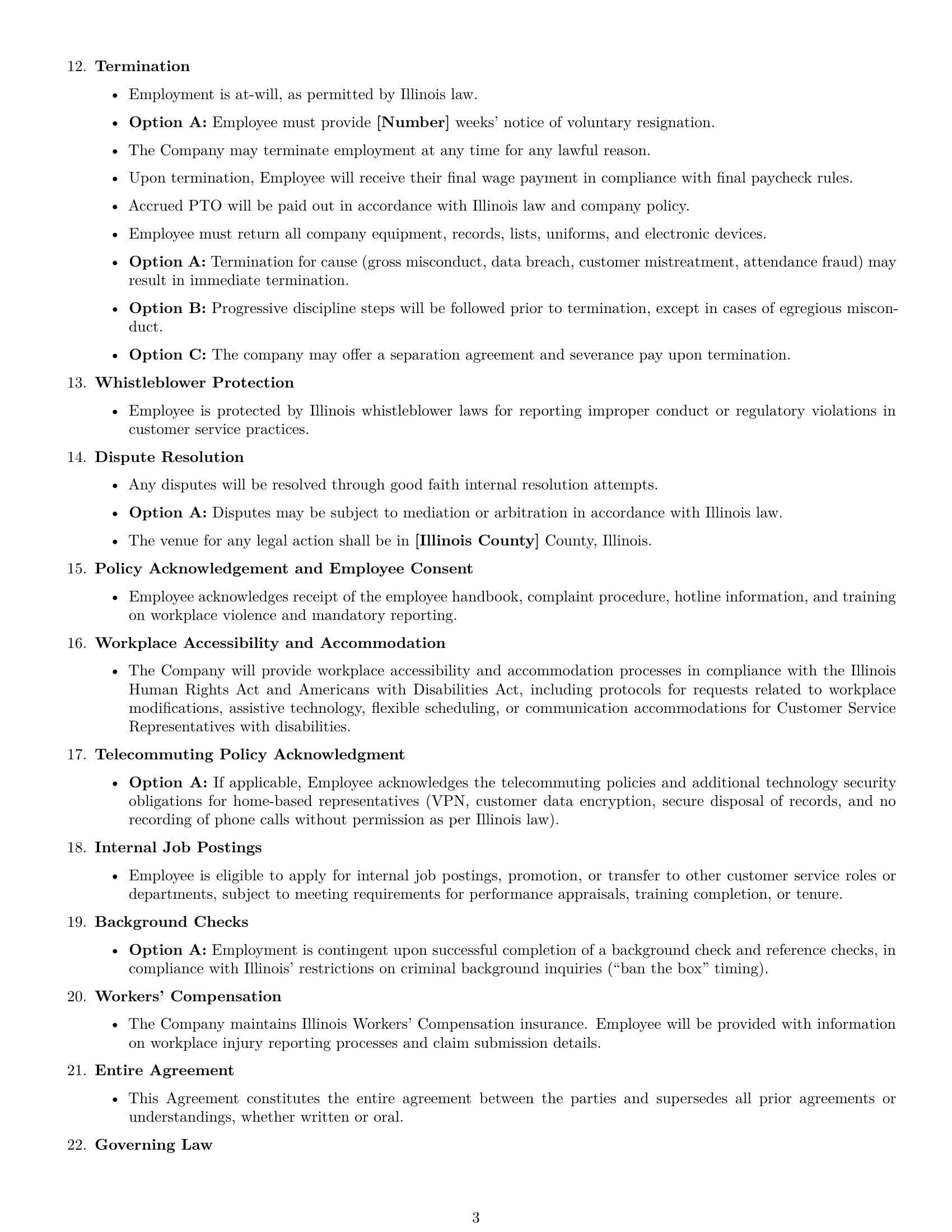 Preview page 3 of Free Illinois customer service representative employment contract template