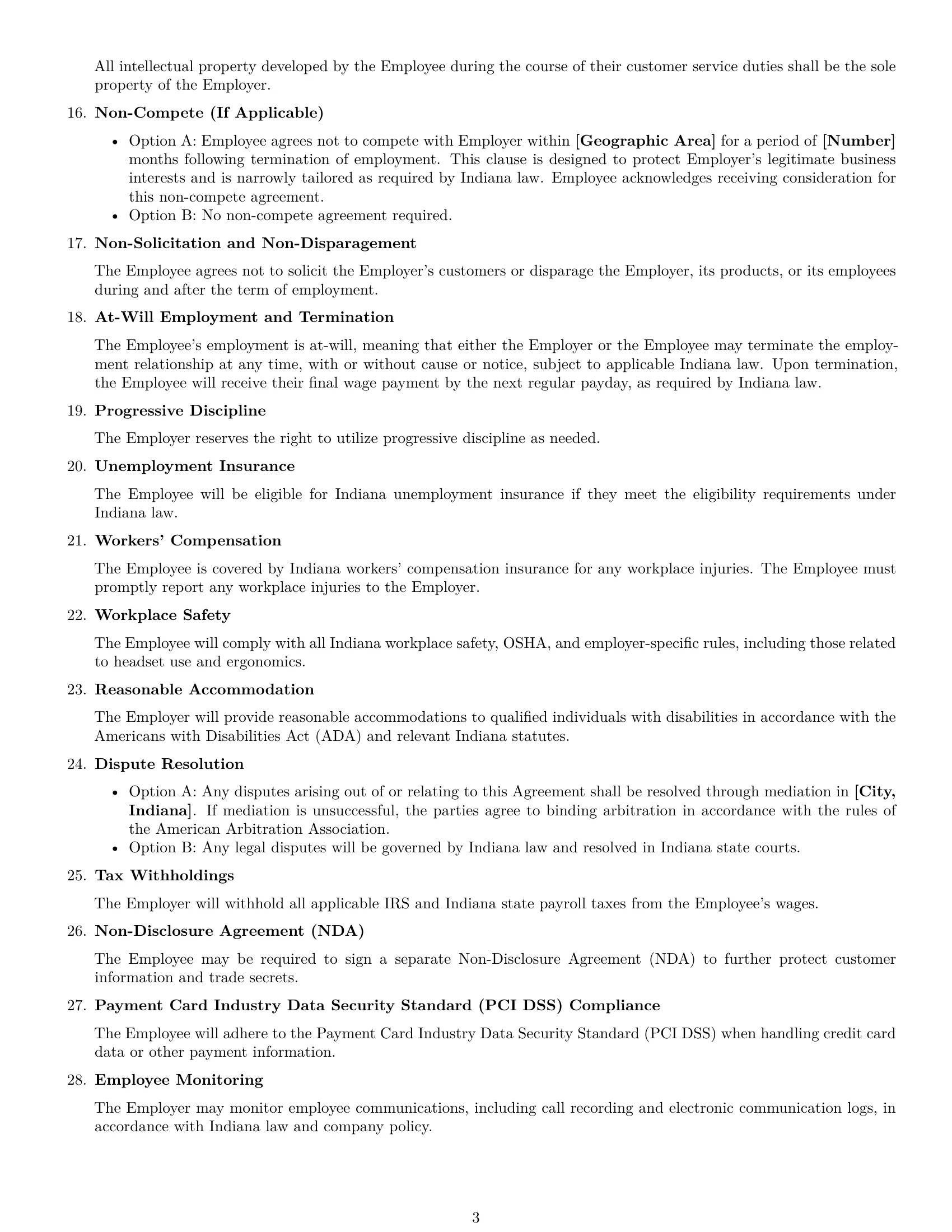 Preview page 3 of Free Indiana customer service representative employment contract template