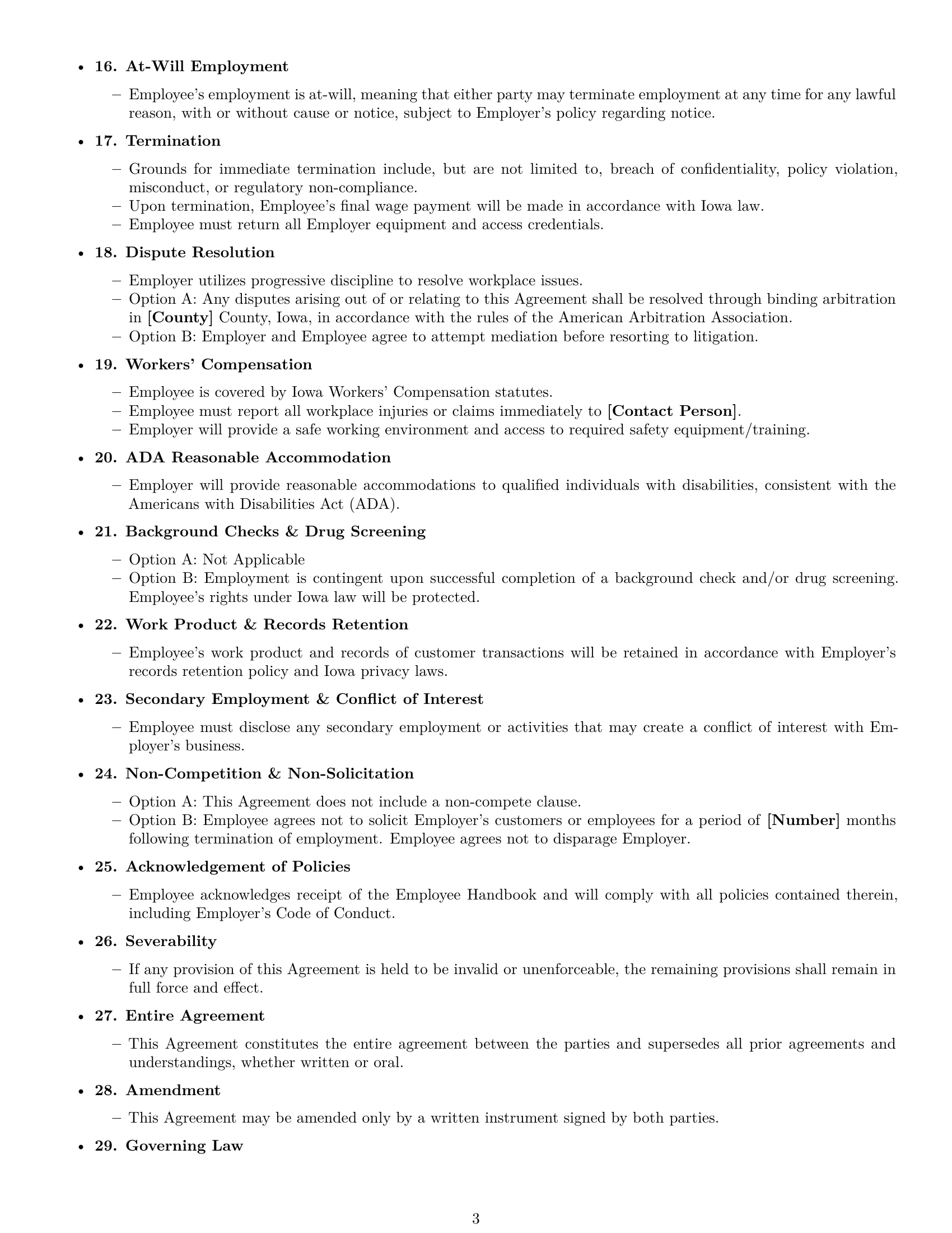 Preview page 3 of Free Iowa customer service representative employment contract template
