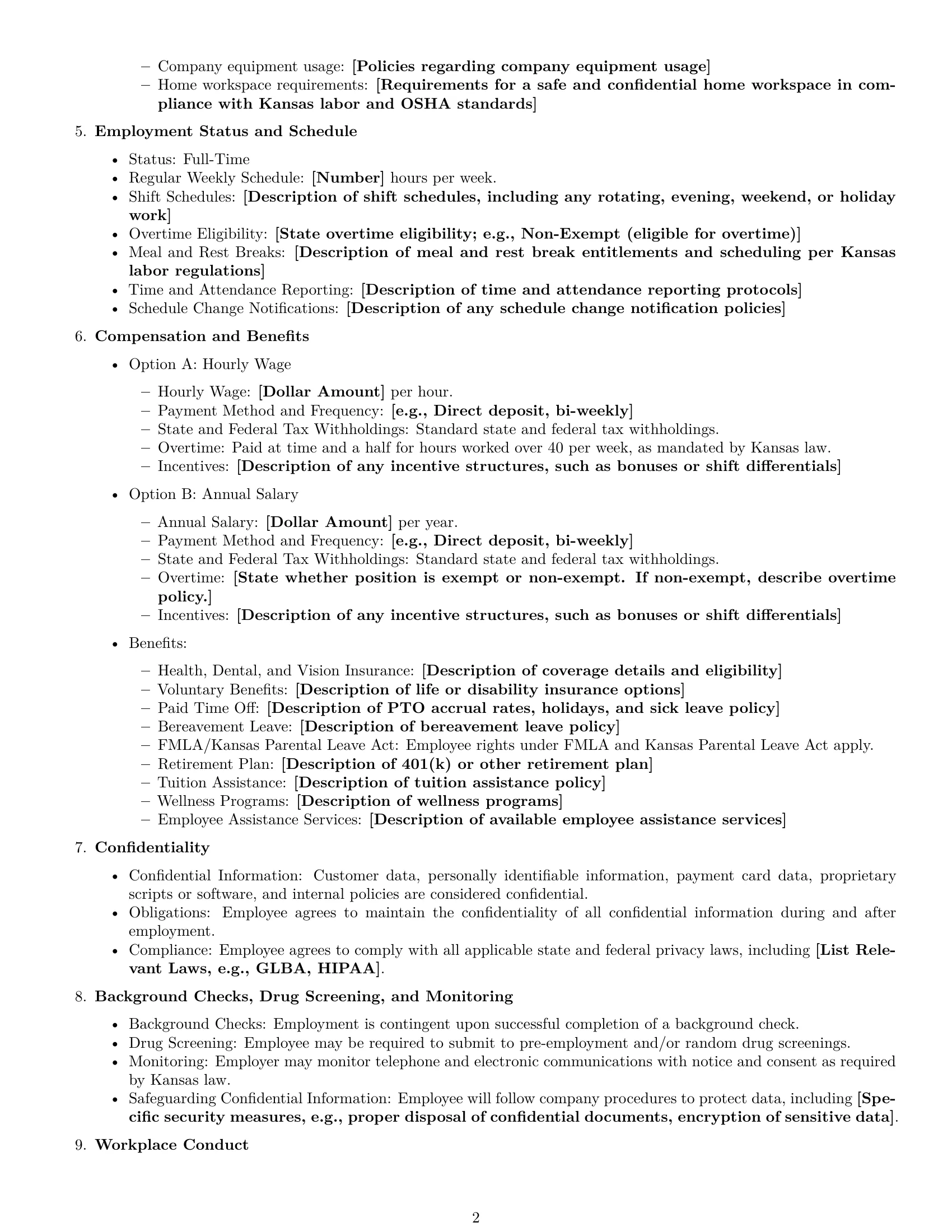 Preview page 2 of Free Kansas customer service representative employment contract template