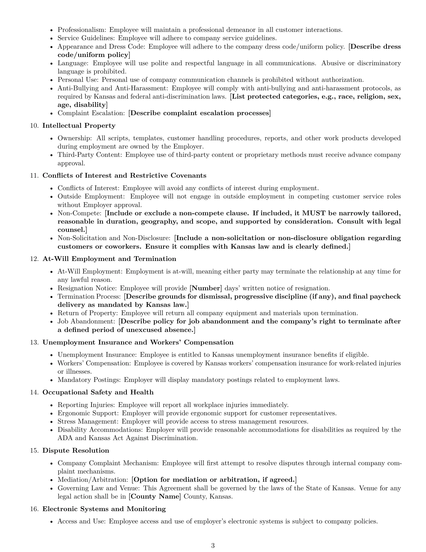 Preview page 3 of Free Kansas customer service representative employment contract template