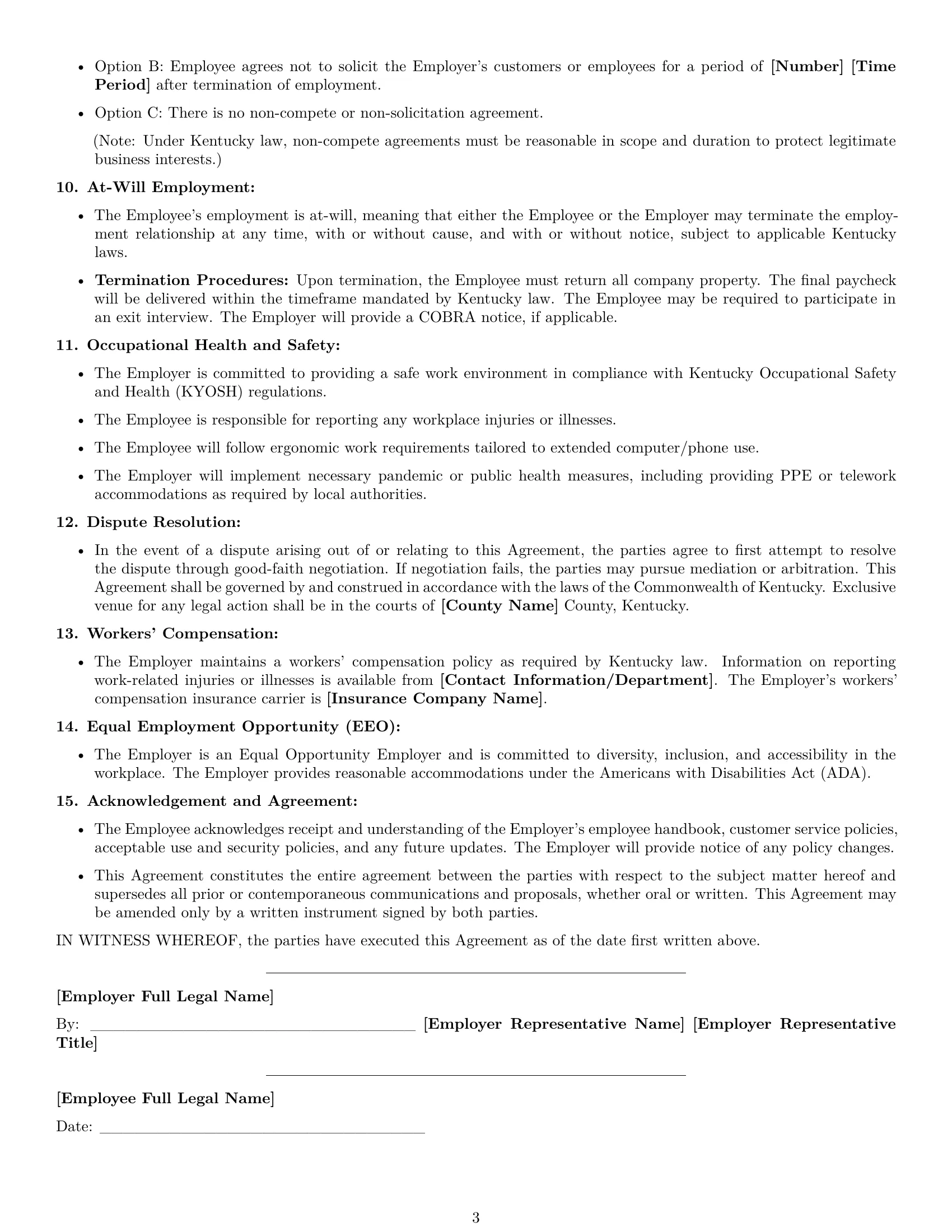 Preview page 3 of Free Kentucky customer service representative employment contract template