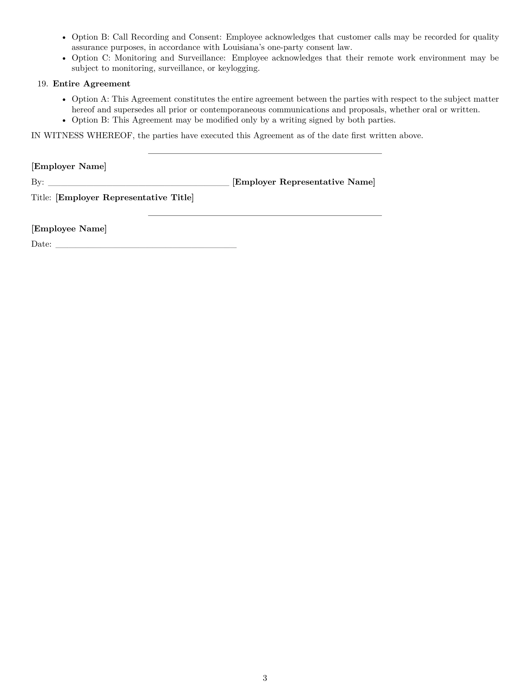 Preview page 3 of Free Louisiana customer service representative employment contract template