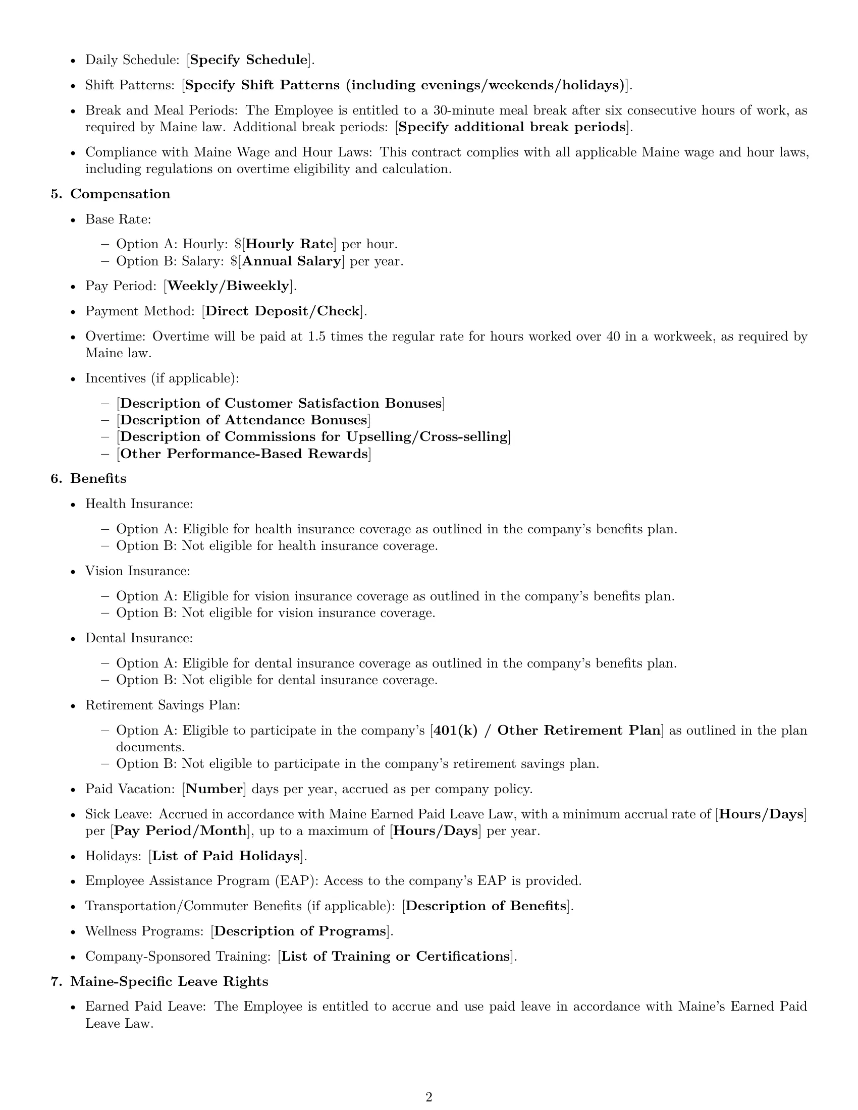 Preview page 2 of Free Maine customer service representative employment contract template