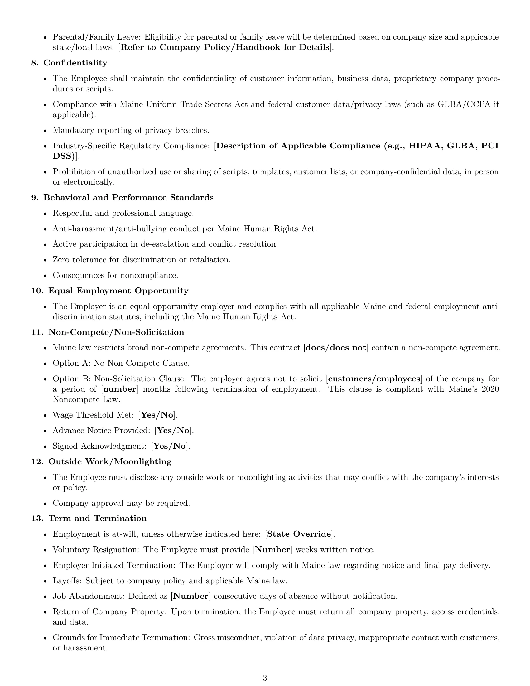 Preview page 3 of Free Maine customer service representative employment contract template