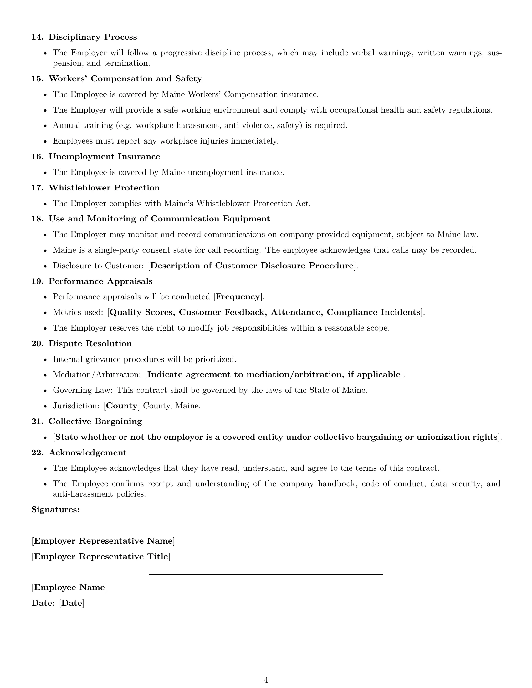 Preview page 4 of Free Maine customer service representative employment contract template