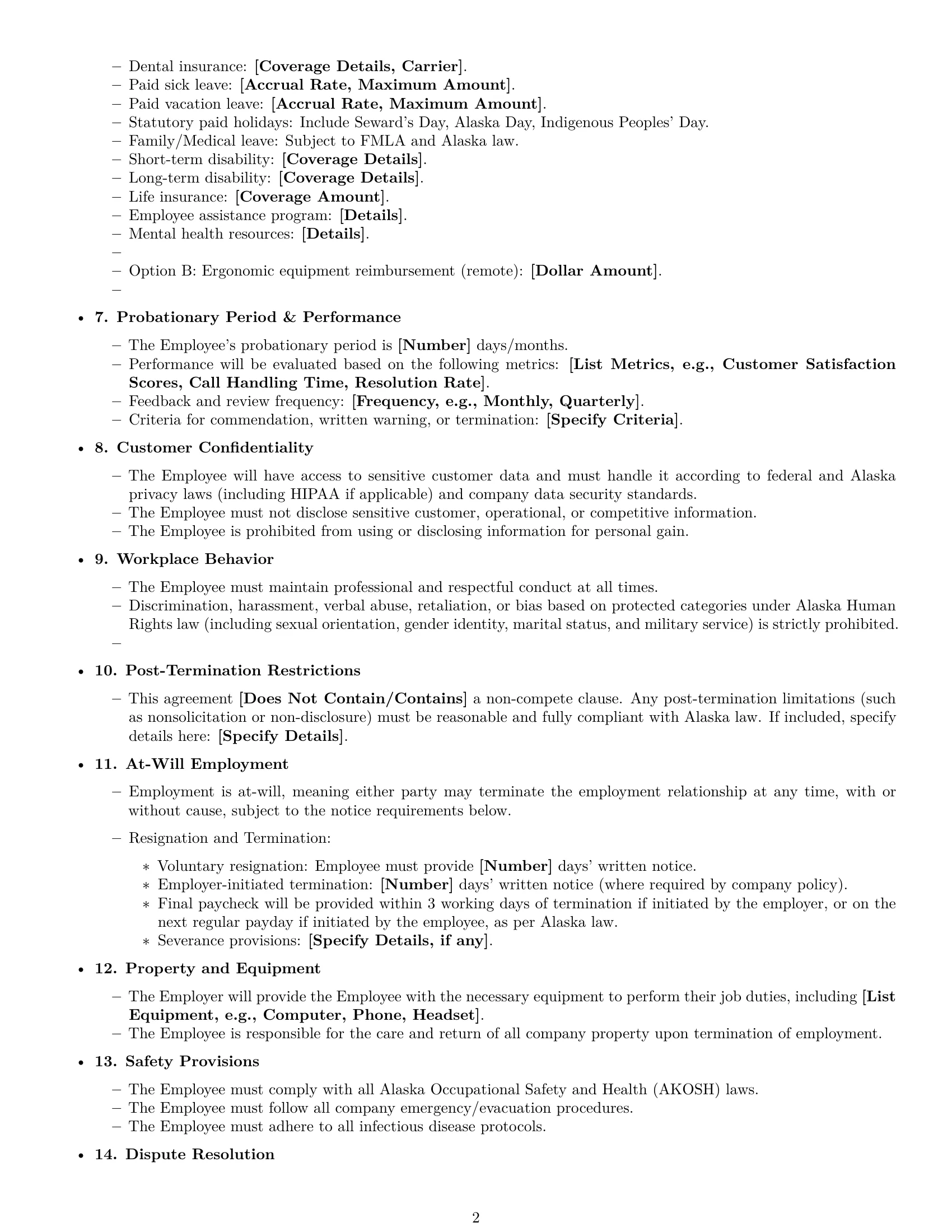 Preview page 2 of Free Alaska customer service representative employment contract template