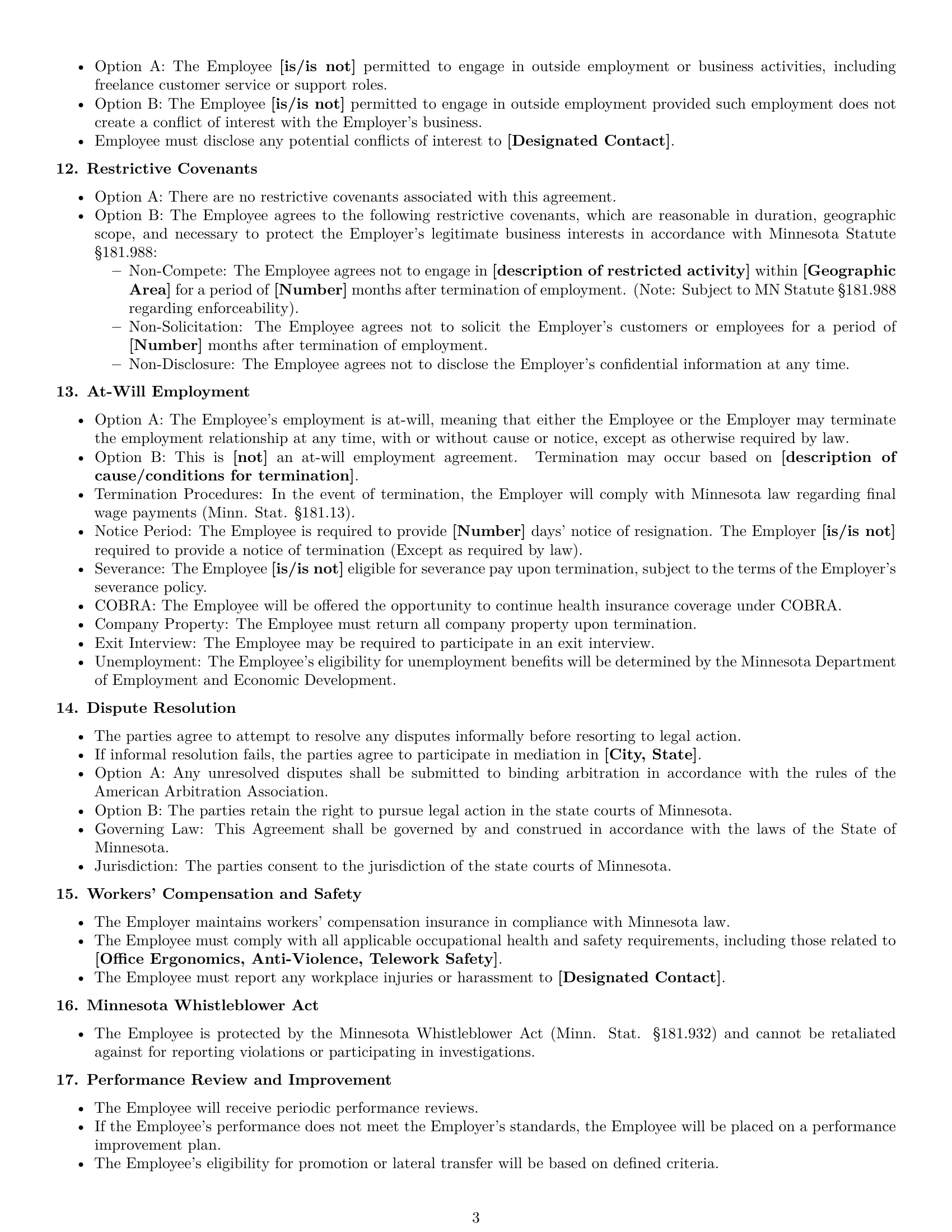 Preview page 3 of Free Minnesota customer service representative employment contract template