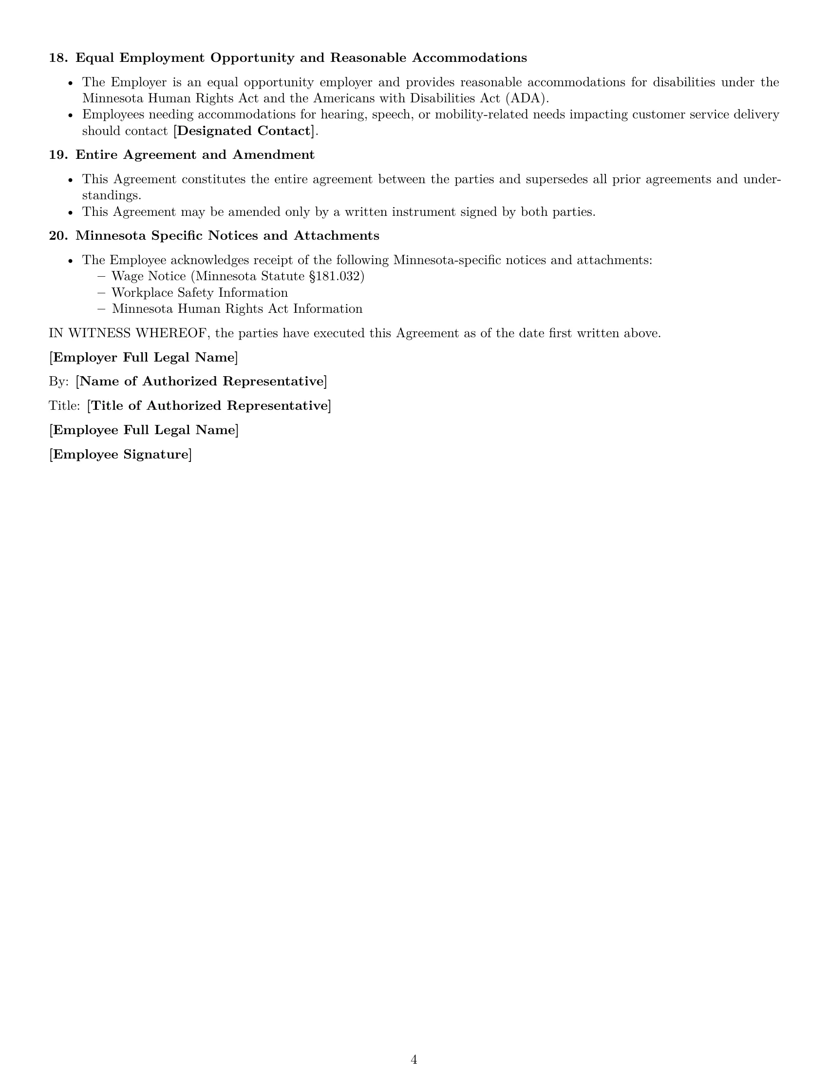 Preview page 4 of Free Minnesota customer service representative employment contract template