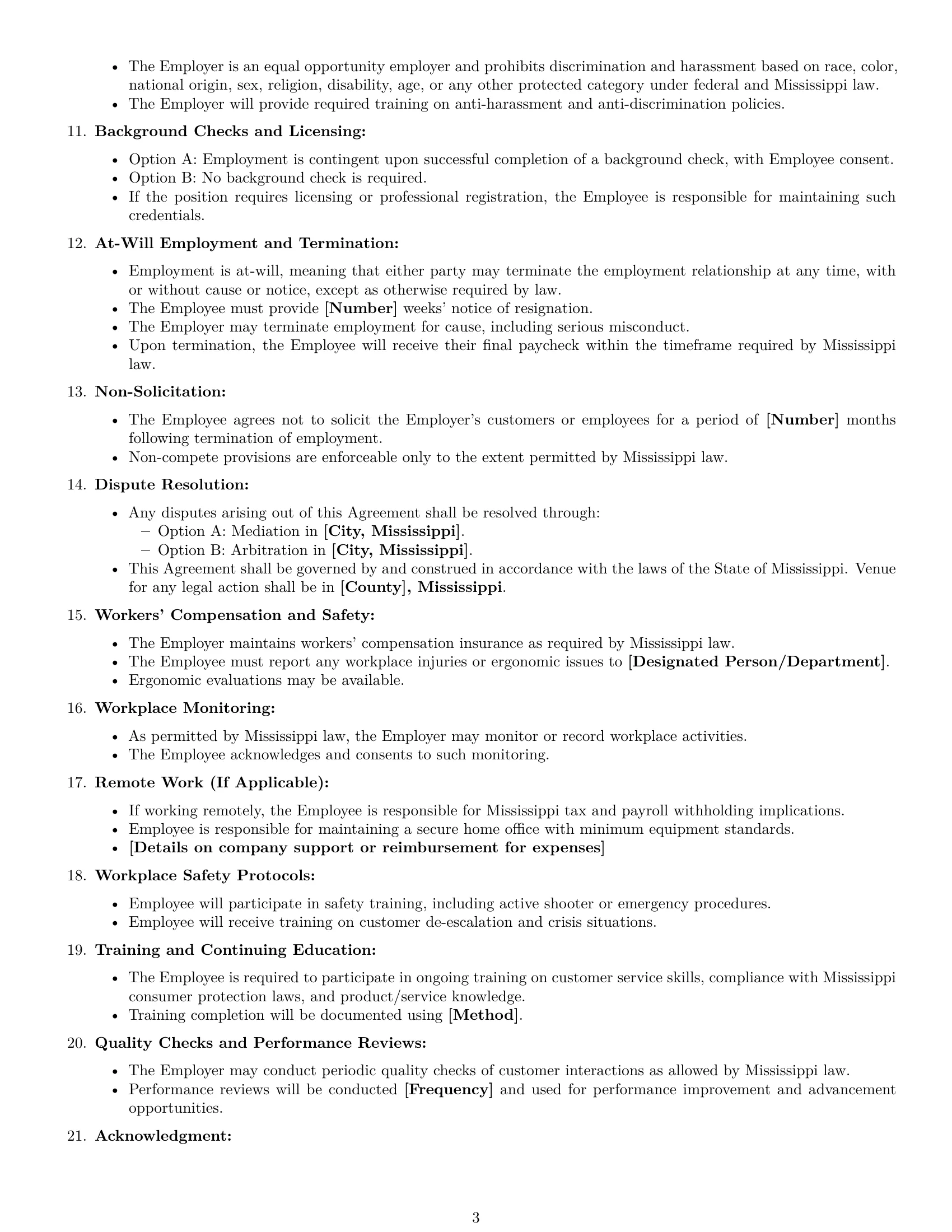 Preview page 3 of Free Mississippi customer service representative employment contract template