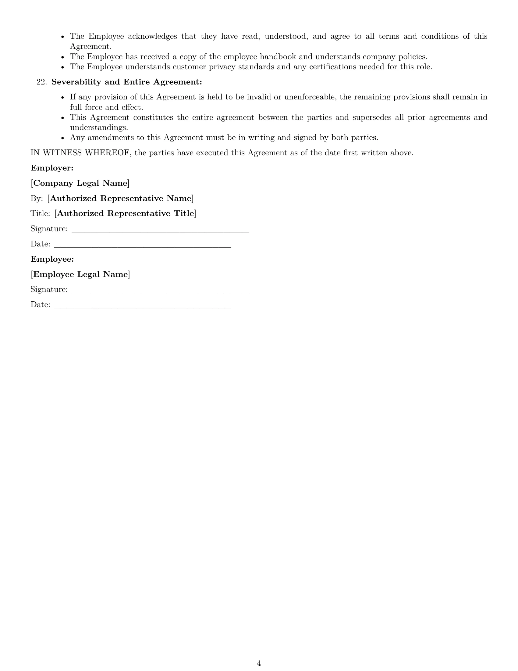 Preview page 4 of Free Mississippi customer service representative employment contract template