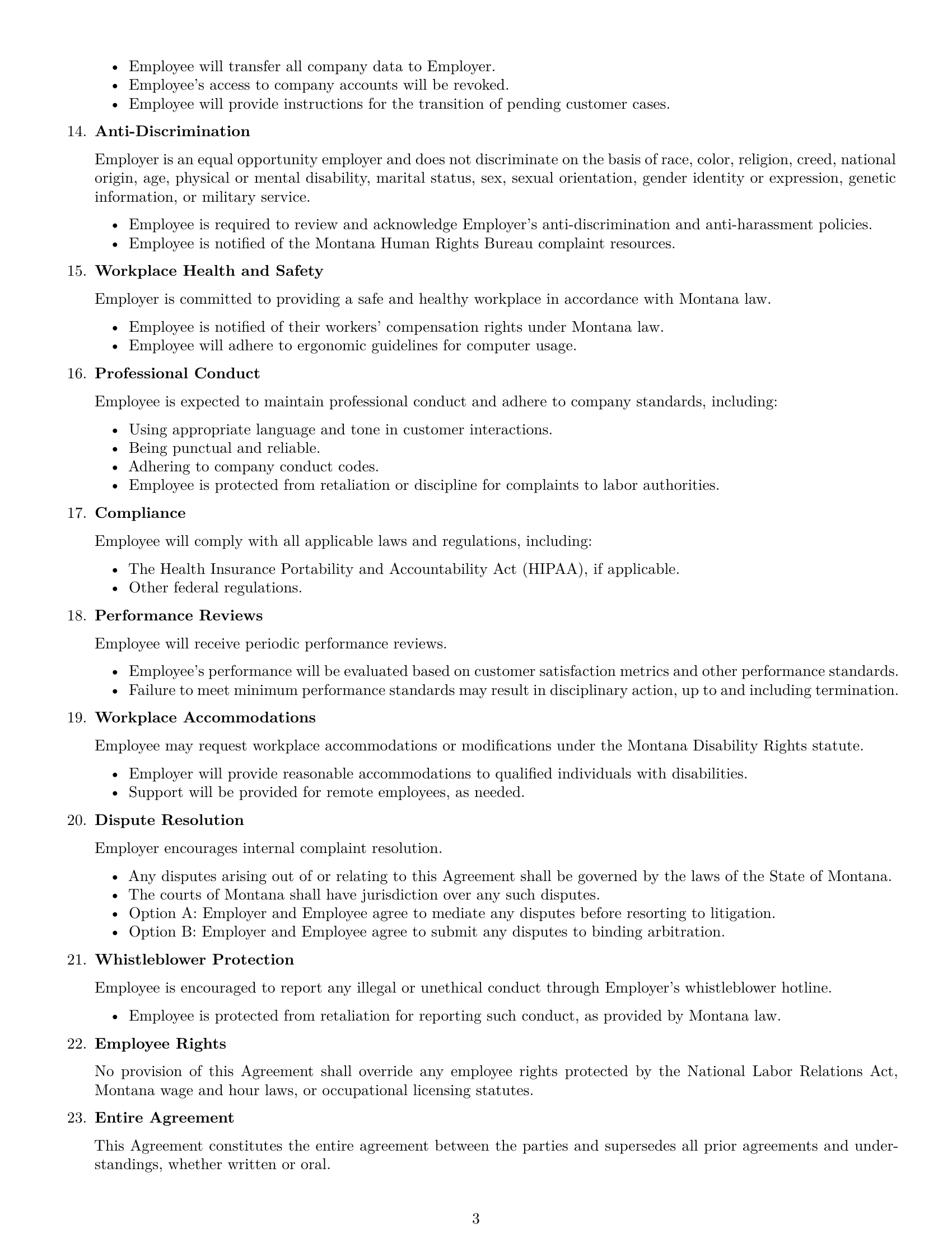 Preview page 3 of Free Montana customer service representative employment contract template