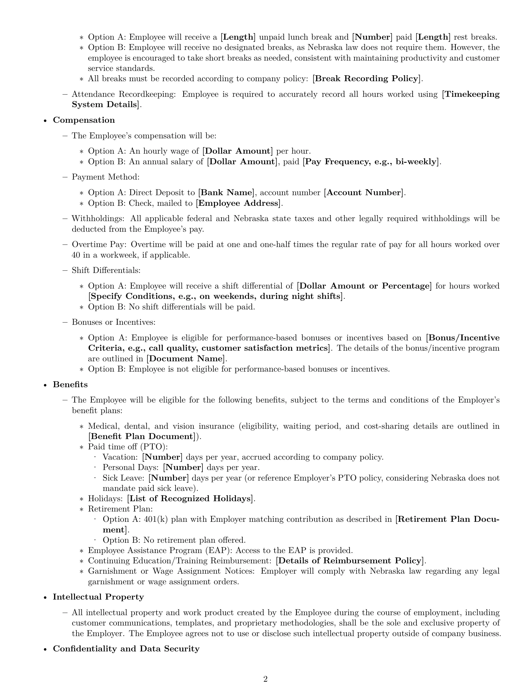 Preview page 2 of Free Nebraska customer service representative employment contract template