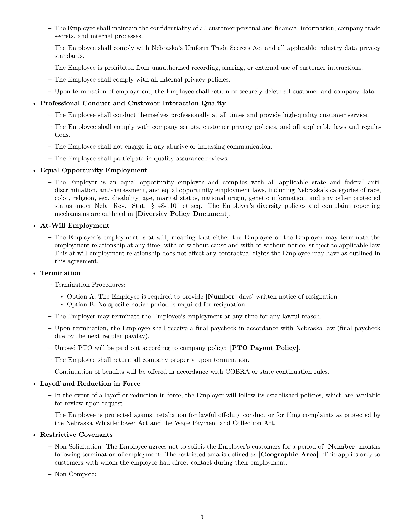 Preview page 3 of Free Nebraska customer service representative employment contract template