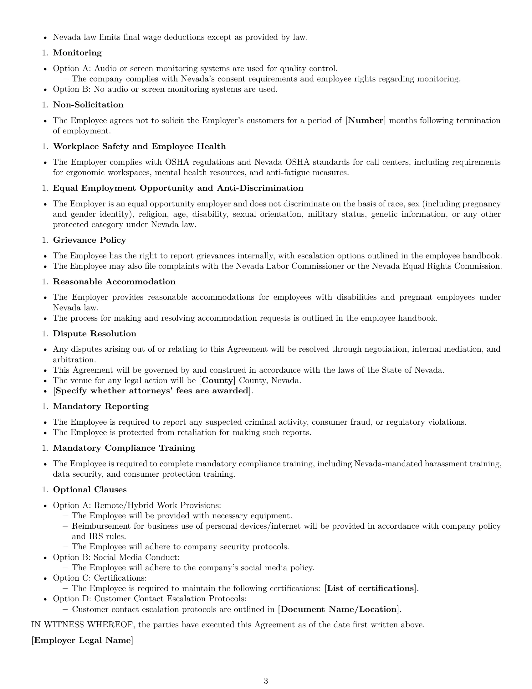 Preview page 3 of Free Nevada customer service representative employment contract template