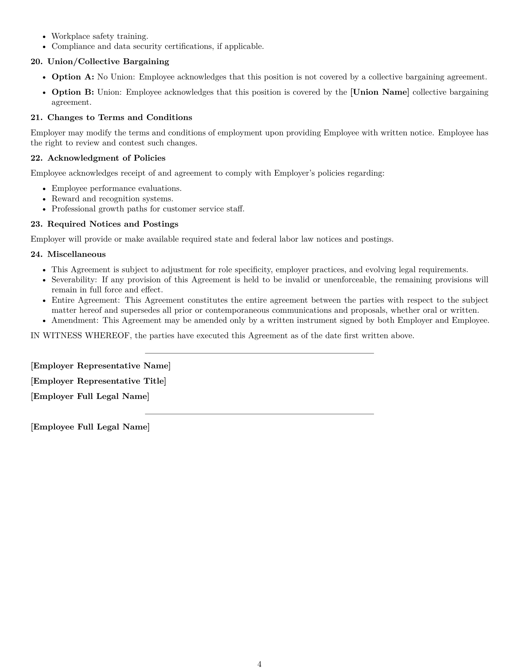 Preview page 4 of Free New Hampshire customer service representative employment contract template